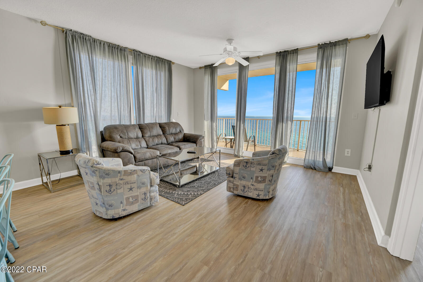 BEAUTIFUL 3BR/3BATH LOOKING OVER THE GULF WITH WRAPPED BALCONY AND PANORAMIC VIEWS OF BOTH SUNRISE AND SUNSET!!! The ''U'' floor plan offers great privacy as it faces eastward, away from the pool and other amenities which most guests and owners do enjoy at times. It also has same level parking. This premium unit generates great income and is the perfect fit for an investor with a bigger family. In addition to that, the unit has been recently  refurbished with new furniture in all the bedrooms and living room, new LVP flooring all throughout the rooms, new hanging light fixtures, freshly painted, and the unit comes fully furnished and turnkey ready!! Moreover, the building has an array of amazing amenities, star shaped hot tub, designer pool, gym, pizza, ice/donut shop, spa, & beach access.