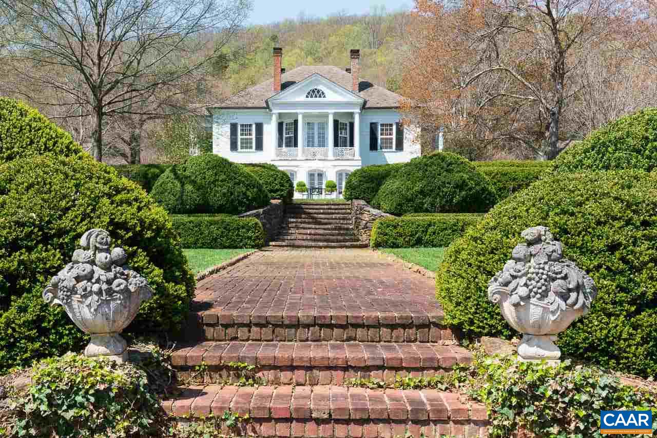 Nestled in the foothills of the Blue Ridge Mountains is this Palladian inspired masterpiece called Edgemont. Surrounded by 572 acres of rolling Virginia farmland, with the Hardware River running through the lush fields, is a home whose design is reputed to be the only remaining private residence attributed to Thomas Jefferson. Complete with tennis court, pool, pool house, and guest houses. Fiber internet throughout the property now. The land is not under conservation easement.