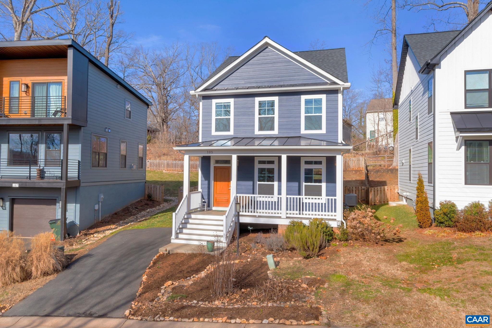 OPEN HOUSE SUNDAY 1/22 from 11AM to 1PM. Welcome to Huntley, a highly desirable and walkable community in the heart of Charlottesville. Built in 2019 by Southern Development Homes, this impeccably maintained home boasts an open “Belmont” floor plan with nine-foot ceilings. First floor windows invite an abundance of natural light. Granite countertops, glass backsplash and wood flooring add a timeless appeal. The large covered front porch and rear deck (both Trex) provide additional space to relax, entertain, and admire flower and vegetable gardens. Peach, fig and native redbud trees adorn the fenced-in backyard. Wooded nature trails and neighborhood playground are located down the street. This 3.5 year-old, energy efficient home was built using Eco-Smart technology. Air Scrubber air purification system was installed in 2022. Ample crawlspace allows for generous storage. Walk, cycle or bus to the University of Virginia in minutes. Only a short drive to downtown Charlottesville, home to world-class restaurants and breweries. Fry’s Spring Beach Club is also within walking distance. I-64 and Route 250, the main thoroughfares of the city, are just a mile away.