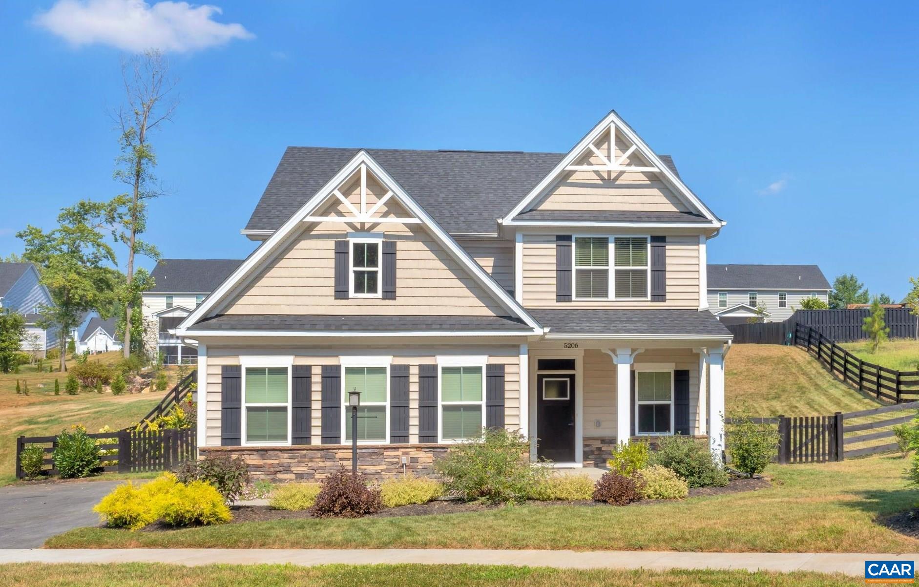 Move in ready home in the Sparrow Hill Subdivision in Crozet! Built in 2019 and the Sparrow Hill Model Home. Step into this beautifully light filled 4 bedroom, 2.5 bath home with a 2 car garage on a 1/2 acre lot! The open concept main level offers a home office space/play room as you walk in, leading into a gourmet kitchen with an oversized island and stainless steel appliances. Enjoy the built in hall tree as you walk down the hallway to the half bath. Kitchen opens up to the spacious family room, and dining area, leading out to the covered custom patio with a fire pit, perfect for entertaining! Amazing mountain views as you walk towards the back of the fully fenced in backyard! Make your way up the hardwood stairs to 3 sizable bedrooms, a full bath, 2nd floor laundry room, and a master bedroom complete with two walk-in closets and spa-like master bathroom.