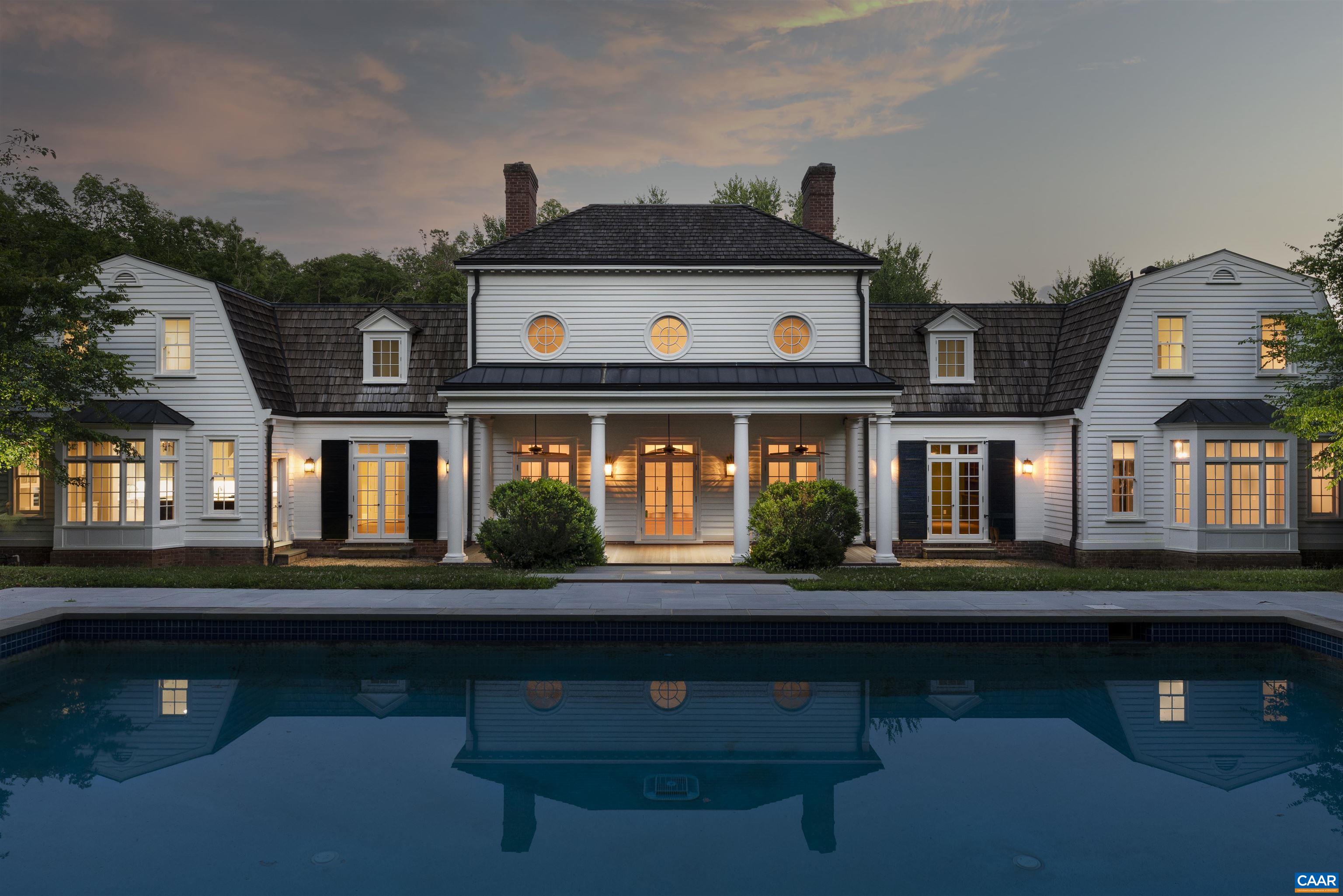 This architecturally distinguished French provencal style Albemarle Estate nestled among history and Vineries. The 133.8 acres private farm welcomes through a gated entrance. The Farm consists of 8 adjoining parcels making it an outstanding candidate for a conservation easement with multiple crafted trails on the property. Stunning home with on point floor plan suited for formal and informal living with 5 on suite bedrooms, an expansive first floor primary suite, 4 wood burning fireplaces, stunning kitchen with seamless flow between dining, living, library and the outdoors, a beautiful 3 car detached garage accompanies the property. Located mins from Jefferson's Monticello, Monroe's Highlands, Morven & multiple esteemed estates and only 20 min to the vibrant downtown of Charlottesville.