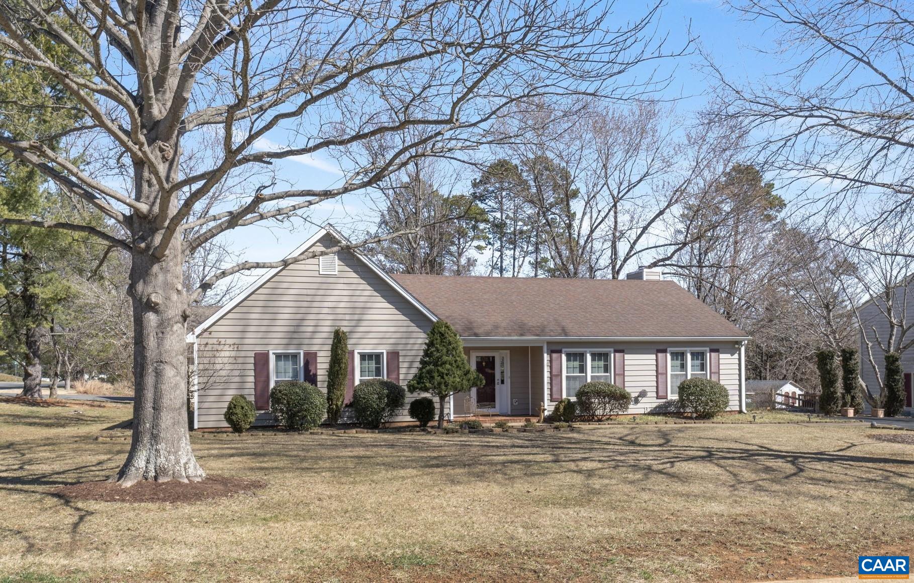First time on the market for this meticulously maintained three bedroom on an expansive corner lot in Raintree! From the large, sunny bedrooms with generous closets to the cozy family room with gas-log fireplace, enjoy easy-living with little maintenance. Updates made by the current owner include siding, plumbing, flooring, and so much more. Even the landscaping is easy with beautiful yellow Carolina jessamine on the back patio that flowers even in winter, and over a dozen boxwoods. Raintree is a fantastic option if you are looking for an established Albemarle County neighborhood convenient to both Route 29 and Downtown Charlottesville.