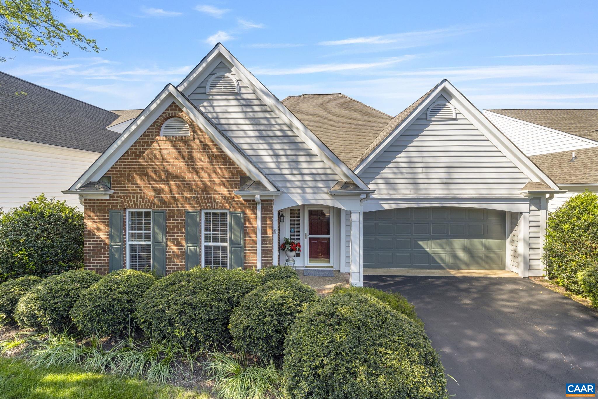 Enjoy maintenance free one level living just minutes from UVA, Interstate 64, Wegmans and downtown Charlottesville.  Welcoming open floorplan with beautiful hardwood flooring in main living areas.  Vaulted living room with fireplace, formal dining room; Kitchen boasts granite countertops, stainless steel appliances, pantry and breakfast nook. Spacious primary suite with ensuite bath and sauna.  Four season sunroom (with high end translucent shades) serves as a peaceful retreat - ideal for casual lounging, reading or entertaining guests. Private  landscaped backyard.  Solar panels installed 2023.  HVAC new in 2016 with propane backup complete with transferrable warranty.Washer, dryer and hot water heater replaced 2 years ago.