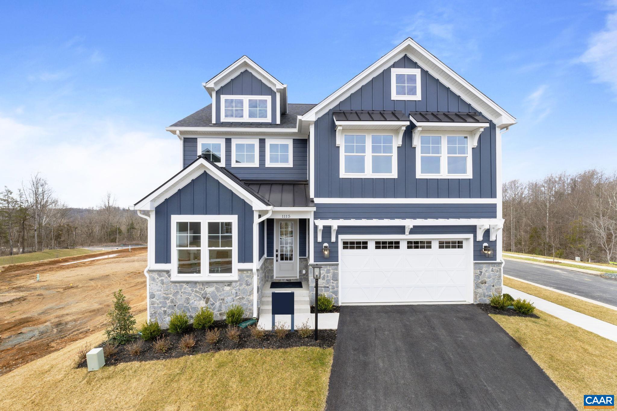 Under construction and ready for move-in late Fall 2025, this is the final opportunity to own a new home in Galaxie Farm. Set just three miles from Downtown Charlottesville, this Aspen floor plan offers mountain views and a thoughtful layout designed for everyday comfort. The main level features an open kitchen, family room, and dining area, plus a private study, walk-in pantry, and practical drop zone. Upstairs, you'll find a spacious primary suite with a soaking tub and walk-in shower, along with three additional bedrooms, a full hall bath, and a bright loft with vaulted ceilings. The walkout basement adds a finished rec room, a bedroom, and a full bath—ideal for guests or extra living space. A screened porch with an indoor/outdoor fireplace and adjacent grilling deck create easy options for enjoying the outdoors. Built with energy efficiency in mind, including 2x6 exterior walls, upgraded insulation, tankless water heater, and high-performance HVAC. Photos shown are from a similar home and may include optional features.