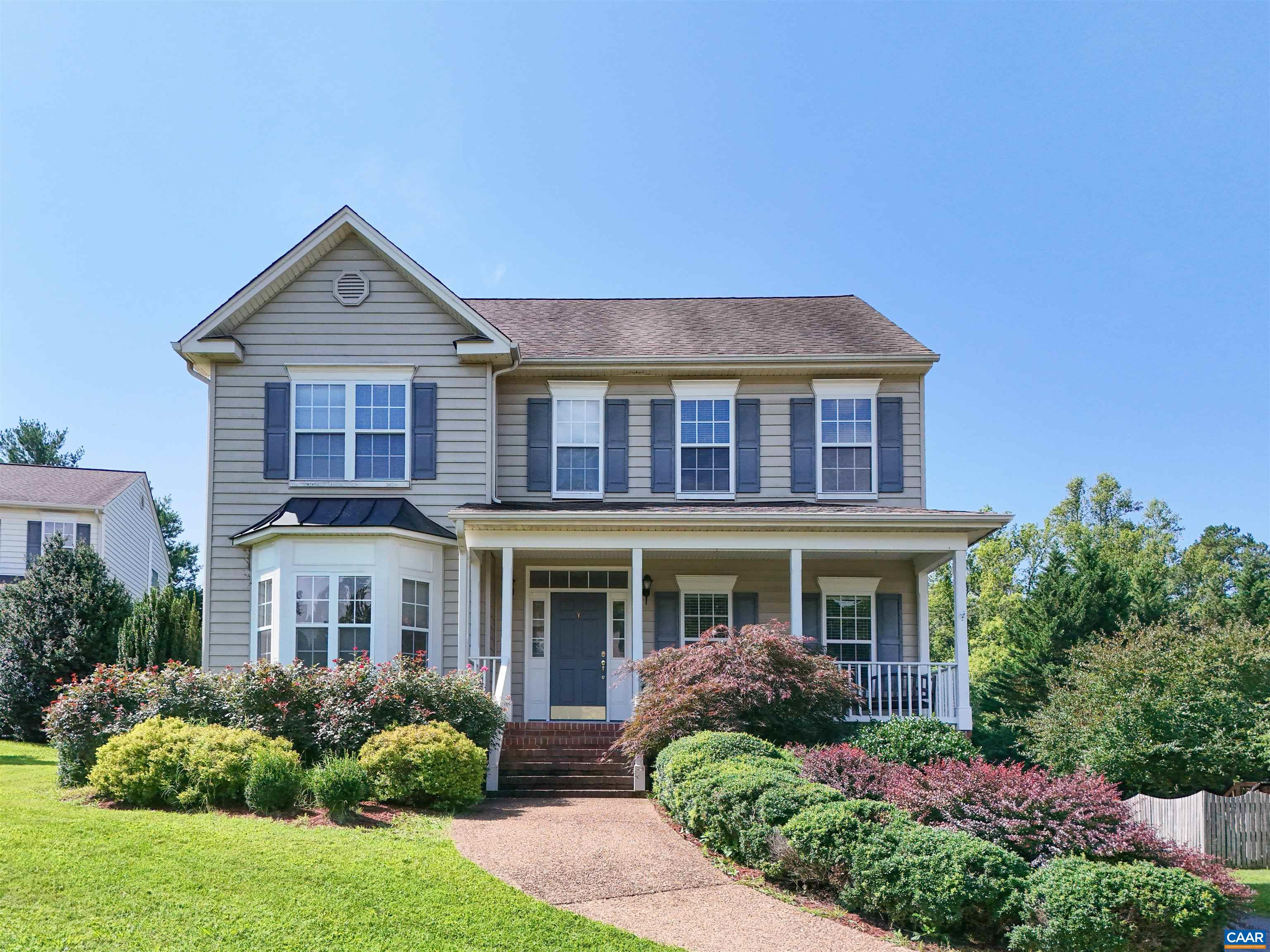 Located in Western Albemarle School District. A wonderful value in Cory Farm with great Blue Ridge Views. 4 bedrooms, 2.5 baths on an elevated home site. Features wood floors, bay windows in breakfast nook and living room, recessed lighting, transoms, crown molding and ceramic tile. Master Suite with vaulted ceiling, jacuzzi tub and separate shower. Gas for heat, cooking, and fireplace in family room. Unfinished basement offers great storage and a 2 car garage.