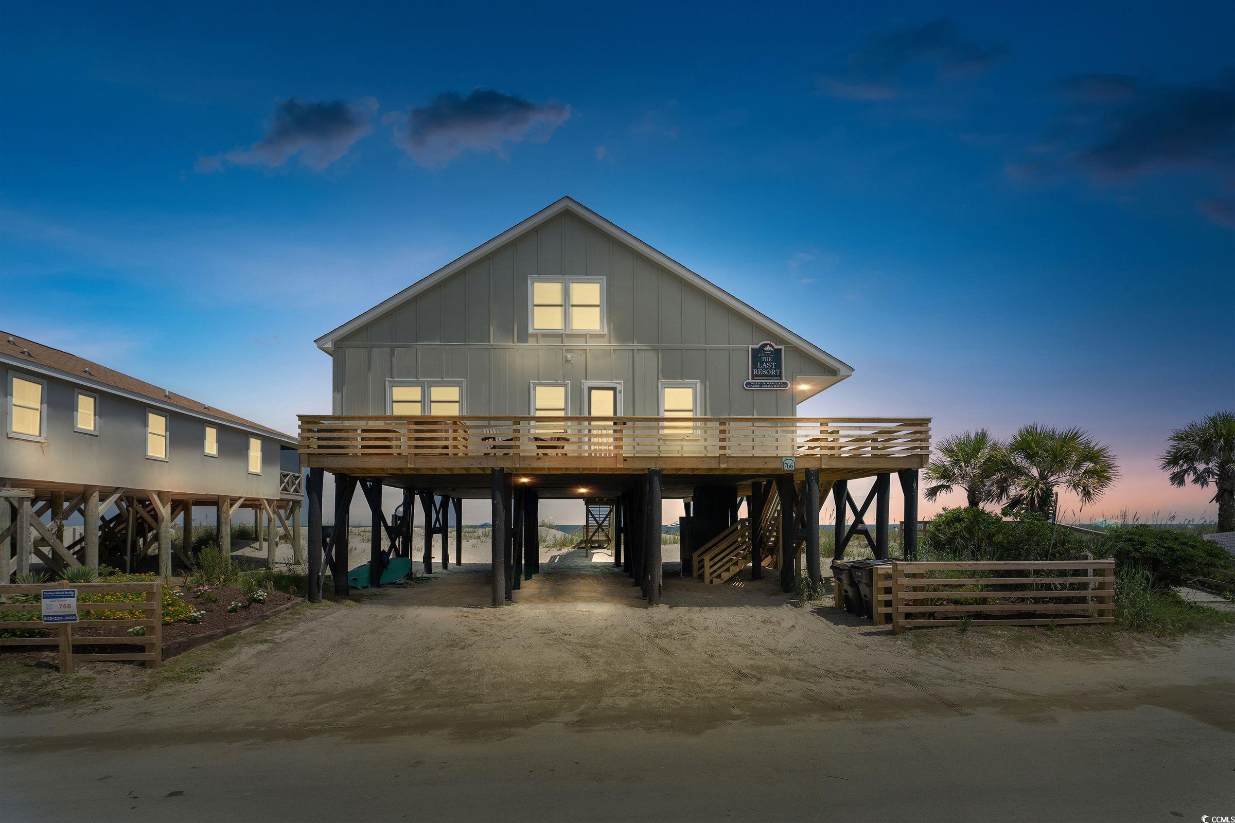 lowest priced oceanfront home in pawleys island! the last resort has two beautifully distinct faces, the beachfront one that faces the sunrise over the ocean, and the creekfront one that faces the sunset over pawleys creek! this incredible home is the last home on the southern tip of pawleys island and is nestled between pawleys creek and the atlantic ocean. it is a fun house inside and out and has unobstructed views east, west and south! truly one-of-a-kind location with both atlantic ocean and pawleys creek frontage. three oceanfront bedrooms and two creek view bedrooms. there are three bedrooms on the first living level and three upstairs. this home also features expansive (new) decking on both levels. completely remodeled over the last several years and is in wonderful condition and looks great! this home is anything but "arrogantly shabby", but you can still enjoy the laid back, carefree pawleys island lifestyle! having water at low tide at end of the dock allows for boating, fishing, and crabbing all day long when not sunning on the sparkling sands of the beach. this home is being sold fully and tastefully furnished.