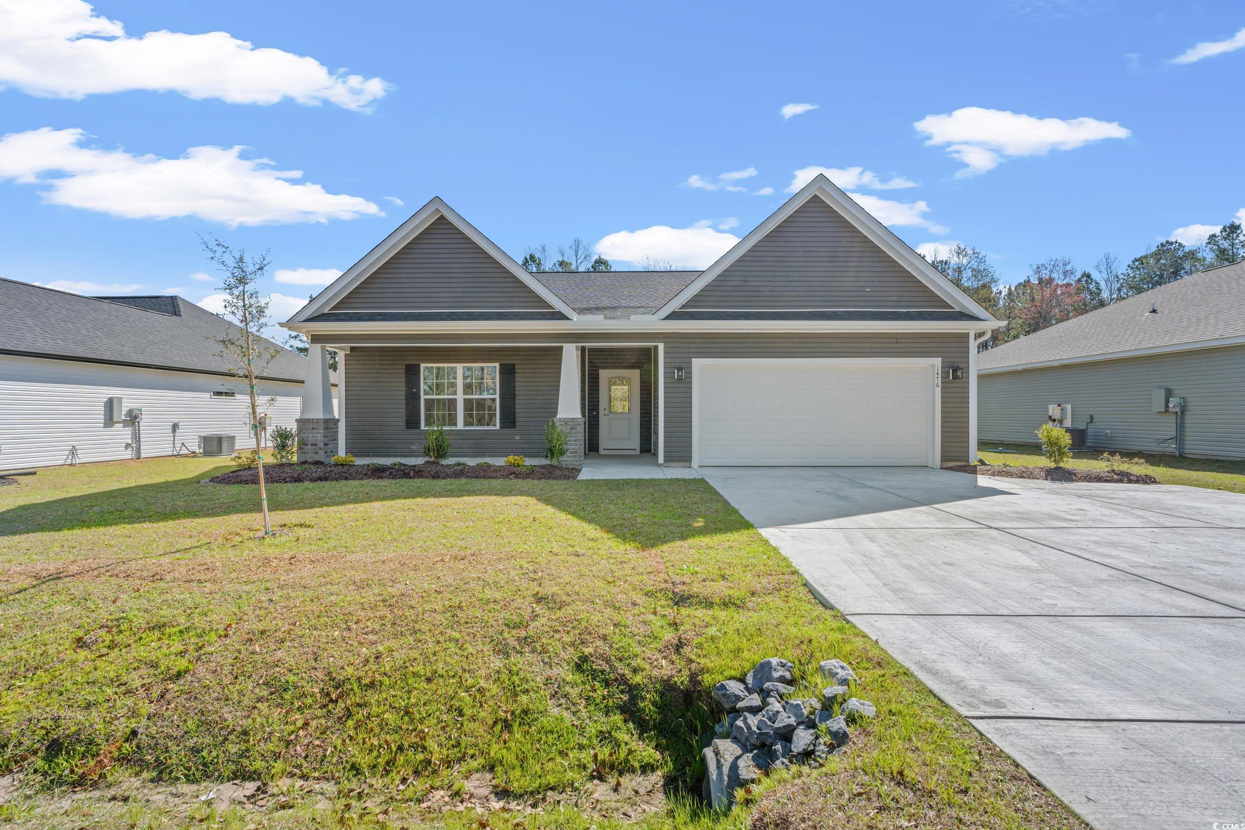 this exceptional 3-bedroom, 2-bathroom home with a 2-car garage awaits you. just under half an acre with no hoa! the foyer leads to the open concept living space where you'll find a spacious family room and vaulted ceilings. the kitchen is a culinary dream with sleek stainless steel appliances (range, dishwasher, microwave), granite countertops, and a convenient work island. prepare to be pampered in the primary suite, boasting a delightful tray ceiling and a en suite bathroom complete with a spacious walk-in closet. don't miss the opportunity to make this home your own! less than 20 minutes to the beach, shopping, golfing, parks, and so much more. **photos of a previously built and sold model, some features and finishes may differ**