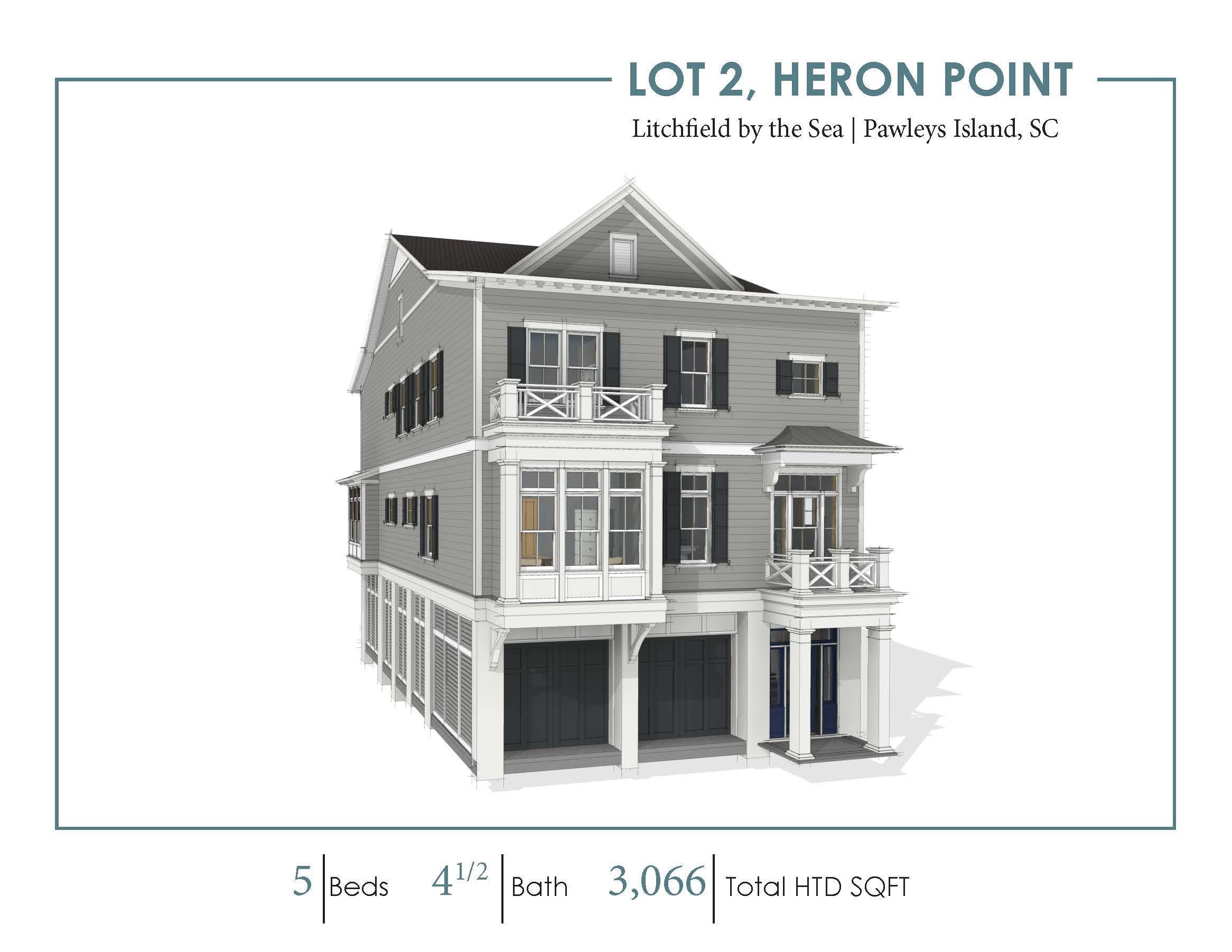 welcome to coastal living at its finest! located in the desirable oceanfront community of litchfield by the sea, this magnificent 5 bedroom, 4-1/2 bathroom new construction home has been expertly designed by goggans residential, and will be built by paragon construction, one of the area’s finest custom home builders. every detail has been meticulously planned out, which includes a spacious back porch and open living space that overlooks the beautiful marsh and is just steps away from the beach. as you step inside, you’ll be greeted by an open-concept design that seamlessly blends spaciousness and elegance. the gourmet kitchen, adorned with top-tier appliances and custom cabinetry and a walk-in pantry, will inspire culinary creativity. entertain with ease in the expansive living and dining areas, which open to an inviting outdoor space overlooking the tranquil marsh setting.  with five spacious bedrooms, there's room for the whole family and guests. the bathrooms are a true retreat, adorned with luxury fixtures and finishes. there is also a laundry area on the first floor and a secondary laundry room upstairs. other features include a tankless water heater, elevator, 10' ceilings on the first floor, 9' ceilings on the second floor, premium wood floors, and so much more!  one of the highlights of this property is the onsite private pool, where you can bask in the sun or cool off at your leisure. and for those seeking the ultimate convenience, the beach is just steps away, allowing you to relish the sand, surf, and stunning ocean views.  the home will come fully furnished by chd interiors (a furniture allowance is available if one desires to furnish on their own).  the exclusive gated community of litchfield by the sea ensures your safety and privacy while offering convenient access to the private beach club, beach, and tennis courts. low hoa fees. this home is located on the marsh just before the entrance to charlestowne grant. pawleys island is conveniently located 70 miles to historic charleston, sc or 25 miles to the attractions of myrtle beach.  whether you're a nature enthusiast, a beach lover, or simply seeking the epitome of luxury, lot 2 heron point is the perfect place for your next home!