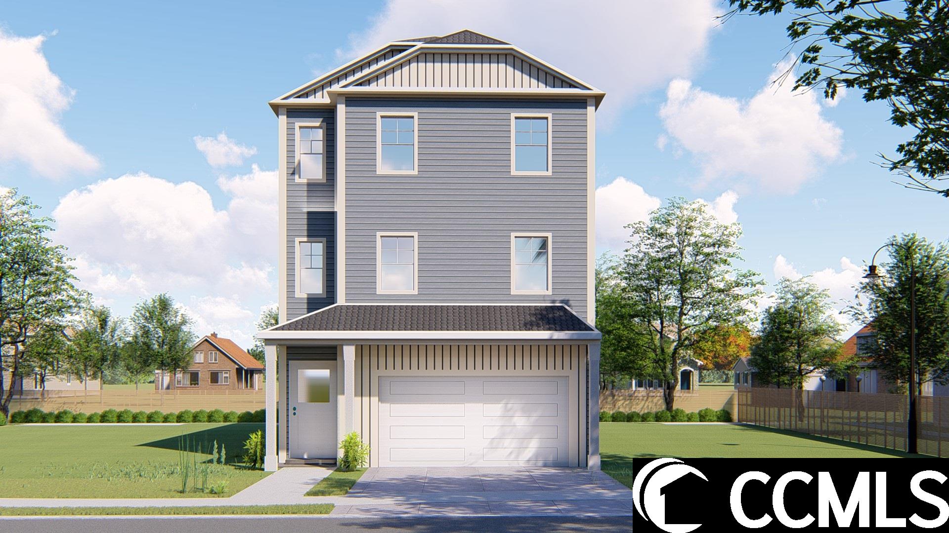 *these renderings are for visual use only. colors and details may vary per plan.* raised beach with covered front porch, 3 bdrm, 3.5 baths, recreational room downstairs,  open dining area, act now to choose selections!construction began in dec 2023. 8-12 months to completion. broker owned.