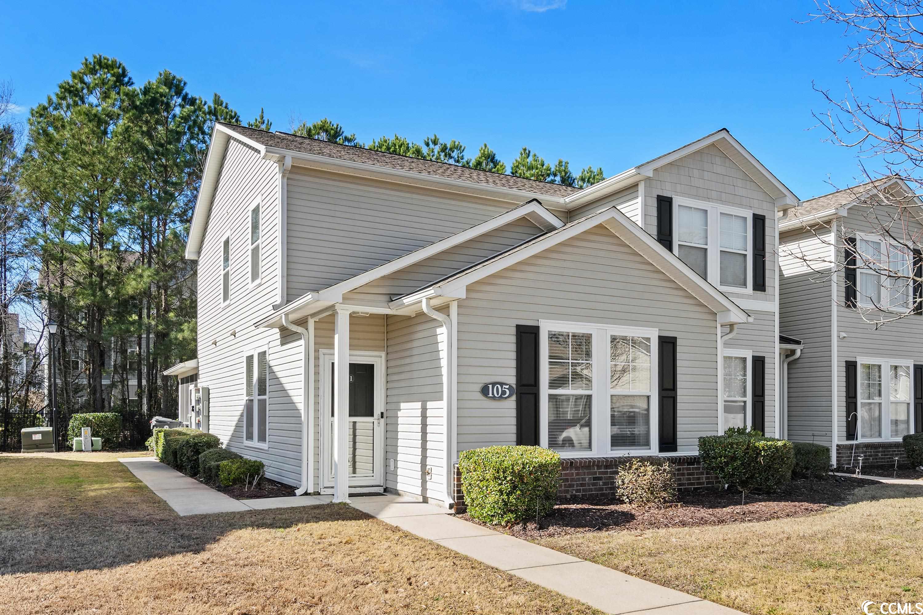 introducing a captivating 3 bedroom, 2.5 bathroom townhome nestled in the prestigious wellington subdivision, a prime location on the south end of myrtle beach. situated at 105 olde town way, unit 1, this corner floor plan residence is an emblem of comfort and convenience, blending modern living with easy access to the vibrant life myrtle beach offers. just moments away from the extensive shopping and dining options at the market commons and a mere 5-minute drive to the myrtle beach international airport, this property promises an unmatched lifestyle.  step inside to discover a first-floor master bedroom, complete with an en suite bathroom, ensuring privacy and ease of living. the addition of a laundry closet, convenient half bath, and a serene screen porch complements the ground level, making it a perfect retreat for relaxation and entertainment. ascend to the second floor to find two additional bedrooms, a shared bathroom, and a versatile loft space, ideal for a home office, play area, or extra lounge space.  the heart of this home is its open kitchen, boasting ample counter and cabinet space, ready to cater to your culinary exploits. whether you're hosting dinner parties or enjoying quiet meals at home, this kitchen meets all your needs with style and functionality.  residents of wellington enjoy exclusive access to a community pool, offering a refreshing escape on warm days and a social hub to connect with neighbors. with its strategic location, modern amenities, and community perks, this townhome is more than just a place to live; it's a lifestyle opportunity waiting to be claimed. welcome to your new home at 105 olde town way, where convenience meets luxury.