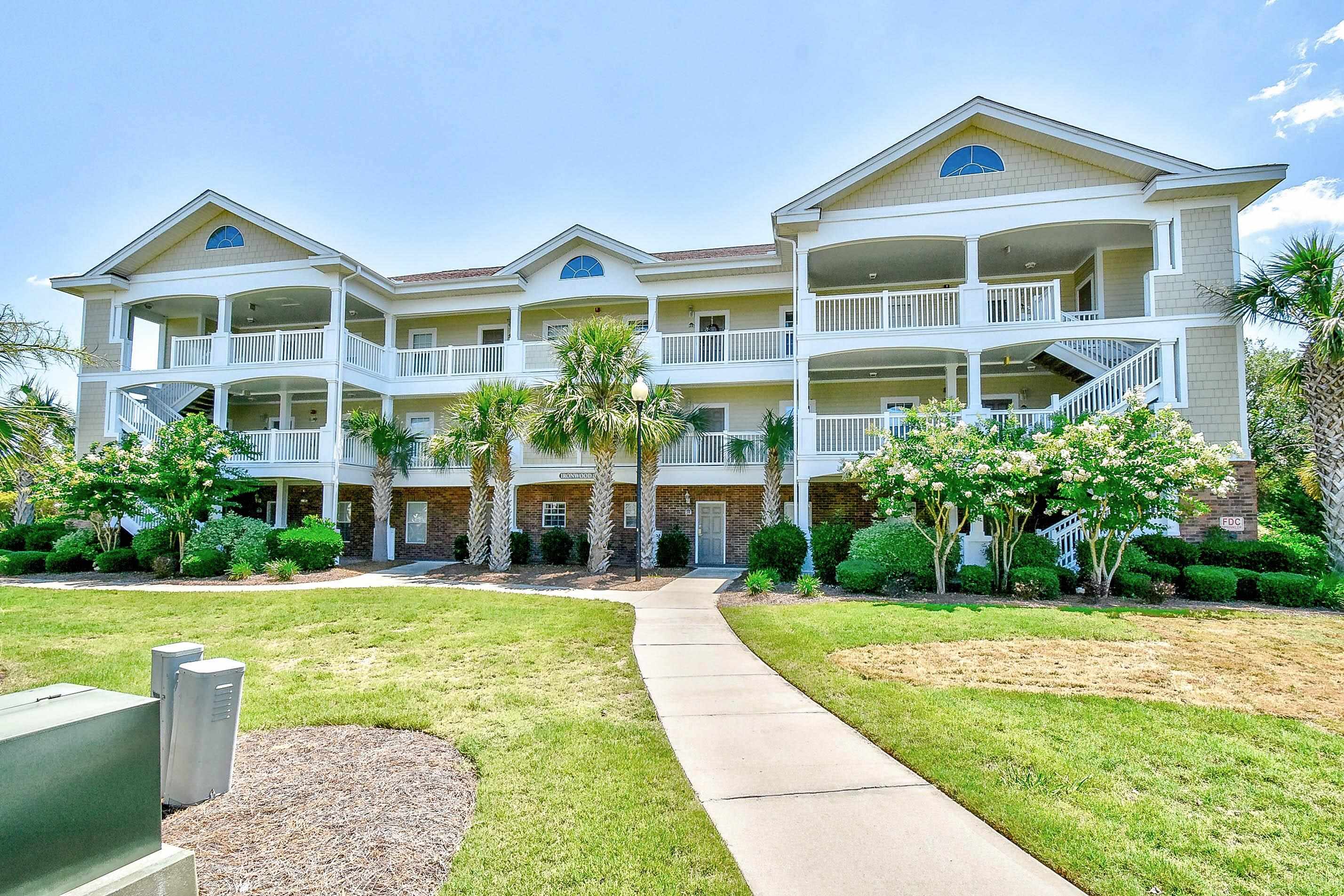 welcome to this lovely 2 bedroom, 2 full bath condo in the wonderful ironwood community at barefoot resort! this unit features an open living and dining area with a vaulted ceiling and plenty of natural light, and a galley kitchen with light cabinets, current appliances, and a window as this is and end unit. the master bedroom includes an elegant tray ceiling with a ceiling fan, walk-in closet, and a private full bath. escape onto the rear balcony to relax with a serene view. community residents enjoy private tennis, volleyball & basketball courts, large saltwater pool access and shuttle service to the beach and amenities such as the updated beachfront cabana only for barefoot residents. the location allows easy access to major roads, just minutes to the beach, and all the shopping, dining and entertainment the grand strand has to offer!