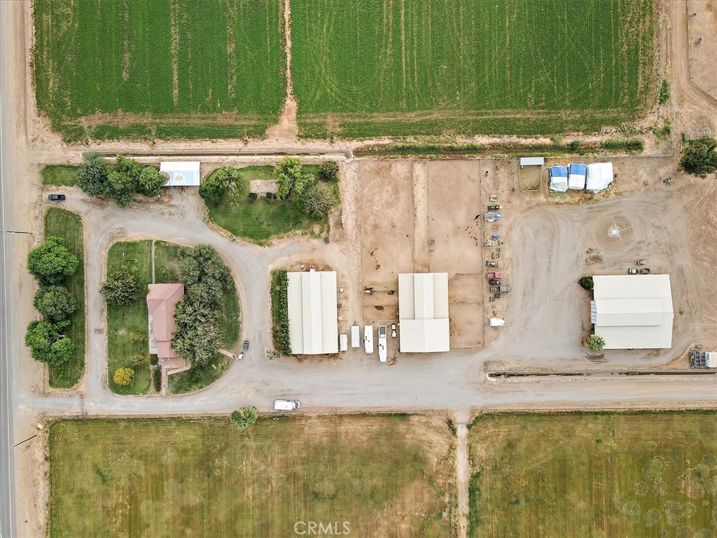 Arial view of house and barns from above