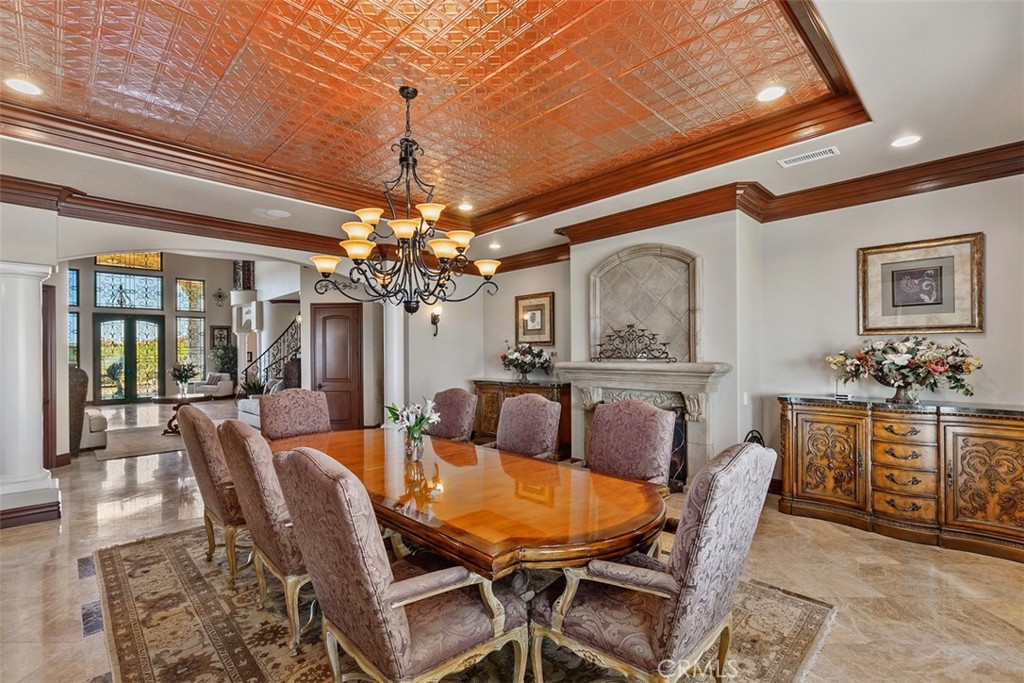 Copper ceilings in the formal dining room