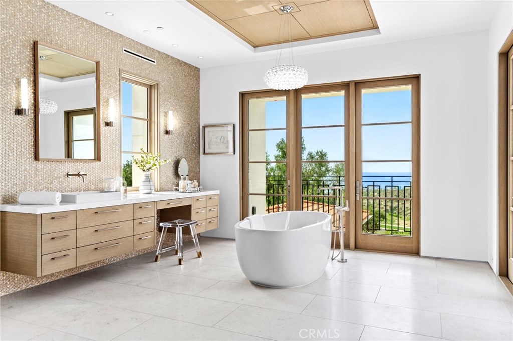 Master bath with free-standing tub
