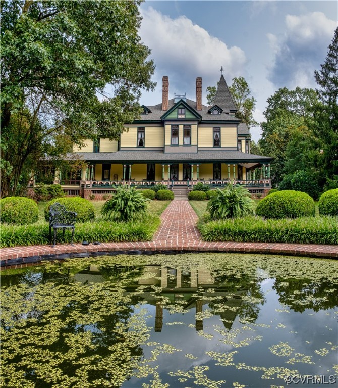 Main house with reflecting pond