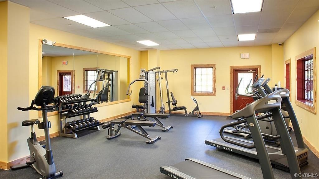 Exercise room featuring a paneled ceiling