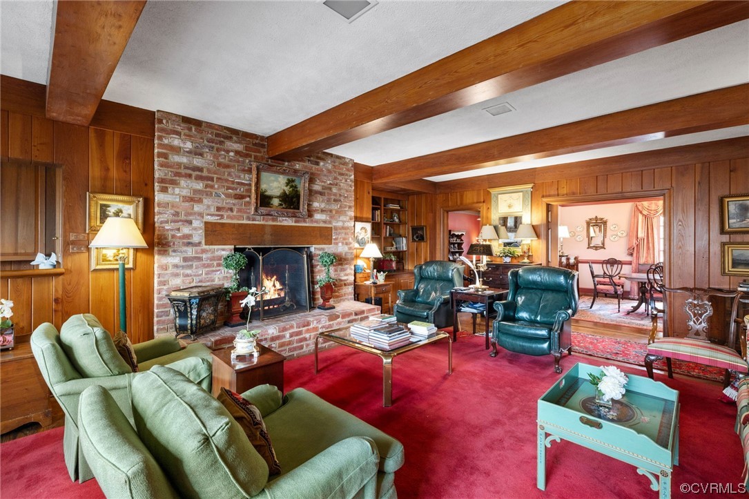 Fireplace, built-ins & views of the James River