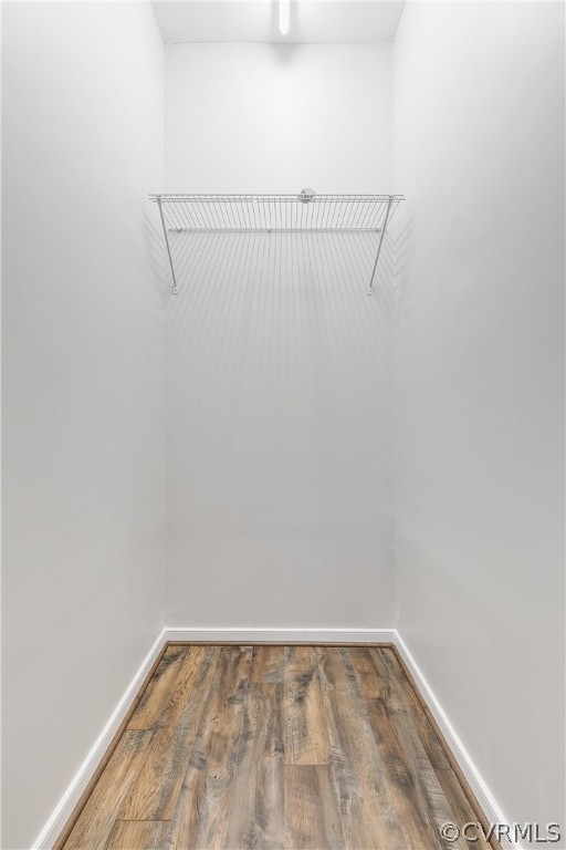 Spacious closet with dark hardwood / wood-style flooring