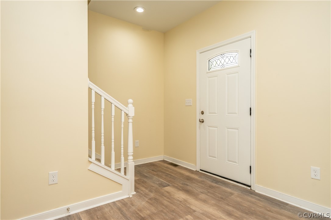 Entryway with light wood-type flooring