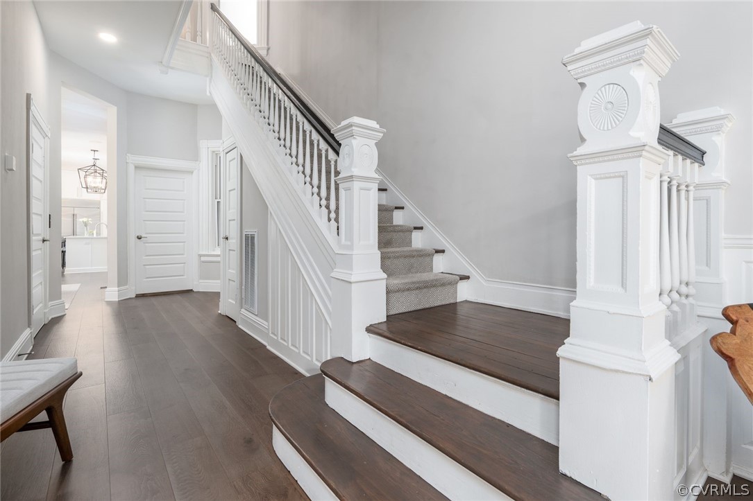 Elegant stairway with decorative newel posts