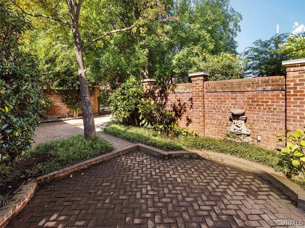 The walled garden has a brick terrace