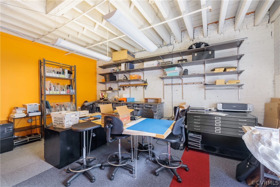 Office area featuring a workshop area
