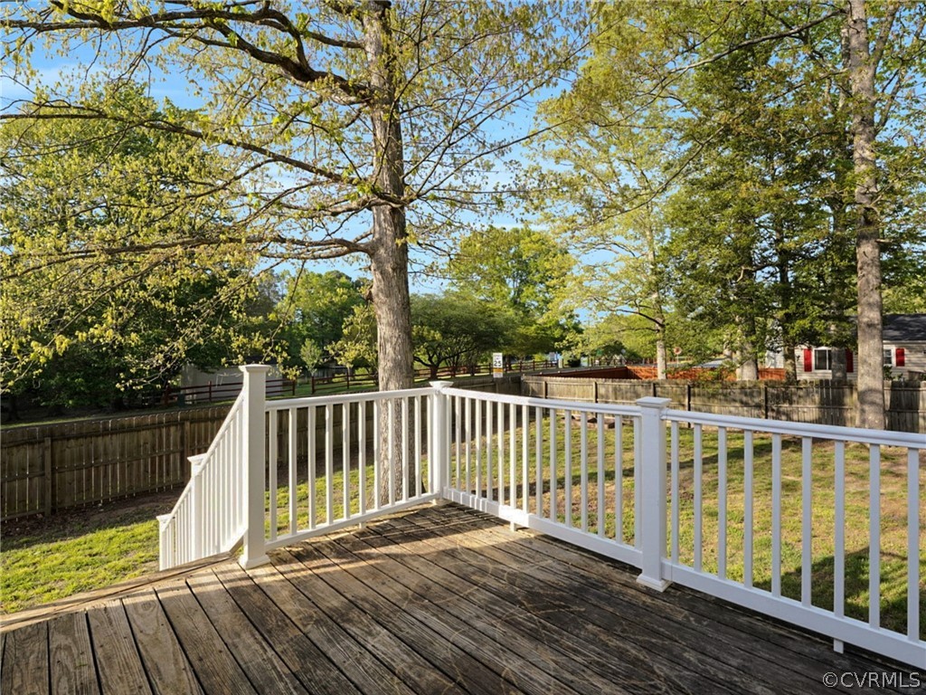 Wooden deck featuring a yard