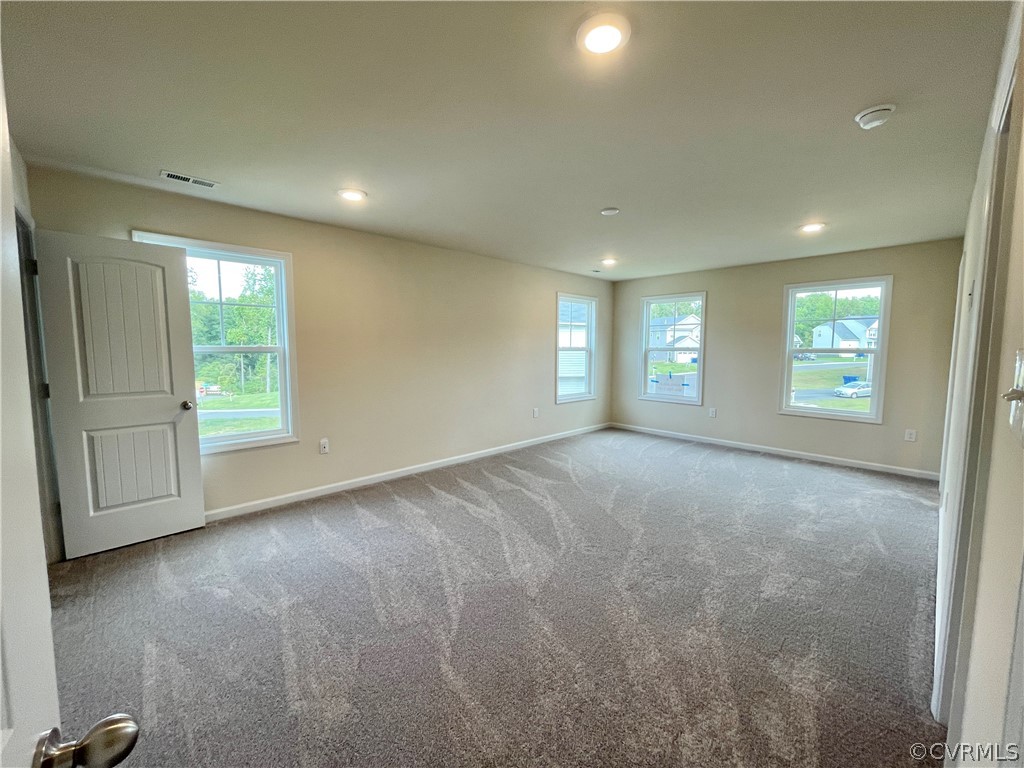 Unfurnished room with a healthy amount of sunlight and carpet floors