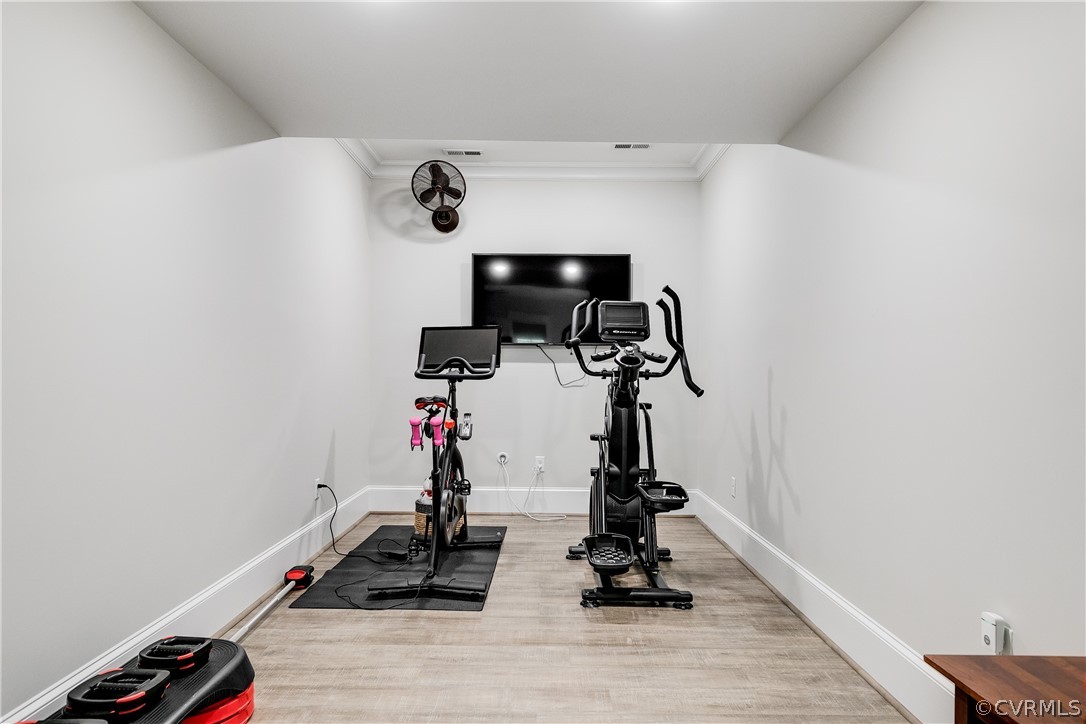 The exercise nook is also located on the lower level.