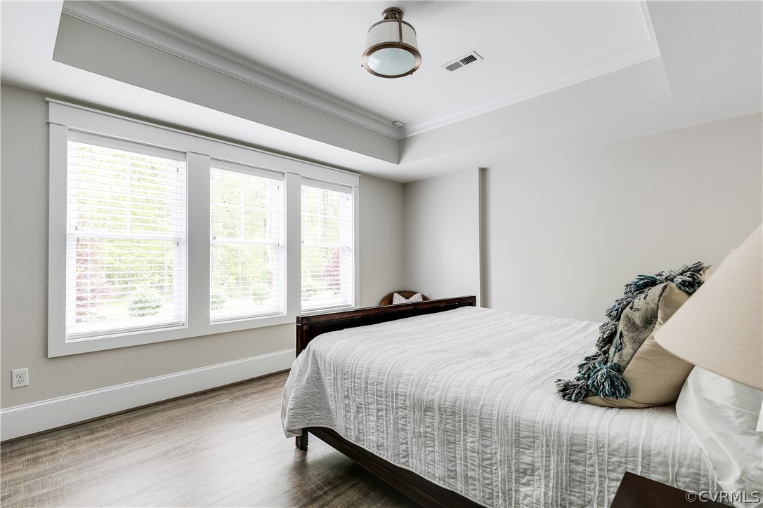 Bedroom 6 is situated on the lower level and has a tray ceiling.
