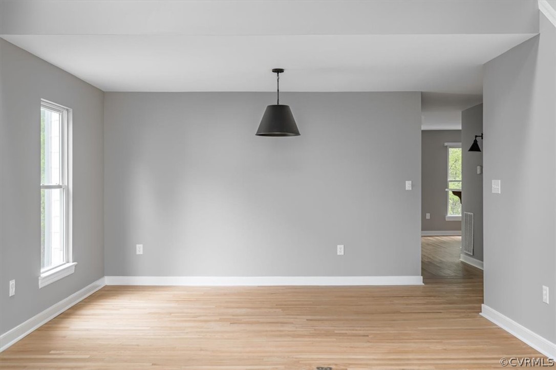 Unfurnished room featuring light hardwood / wood-style floors and a healthy amount of sunlight