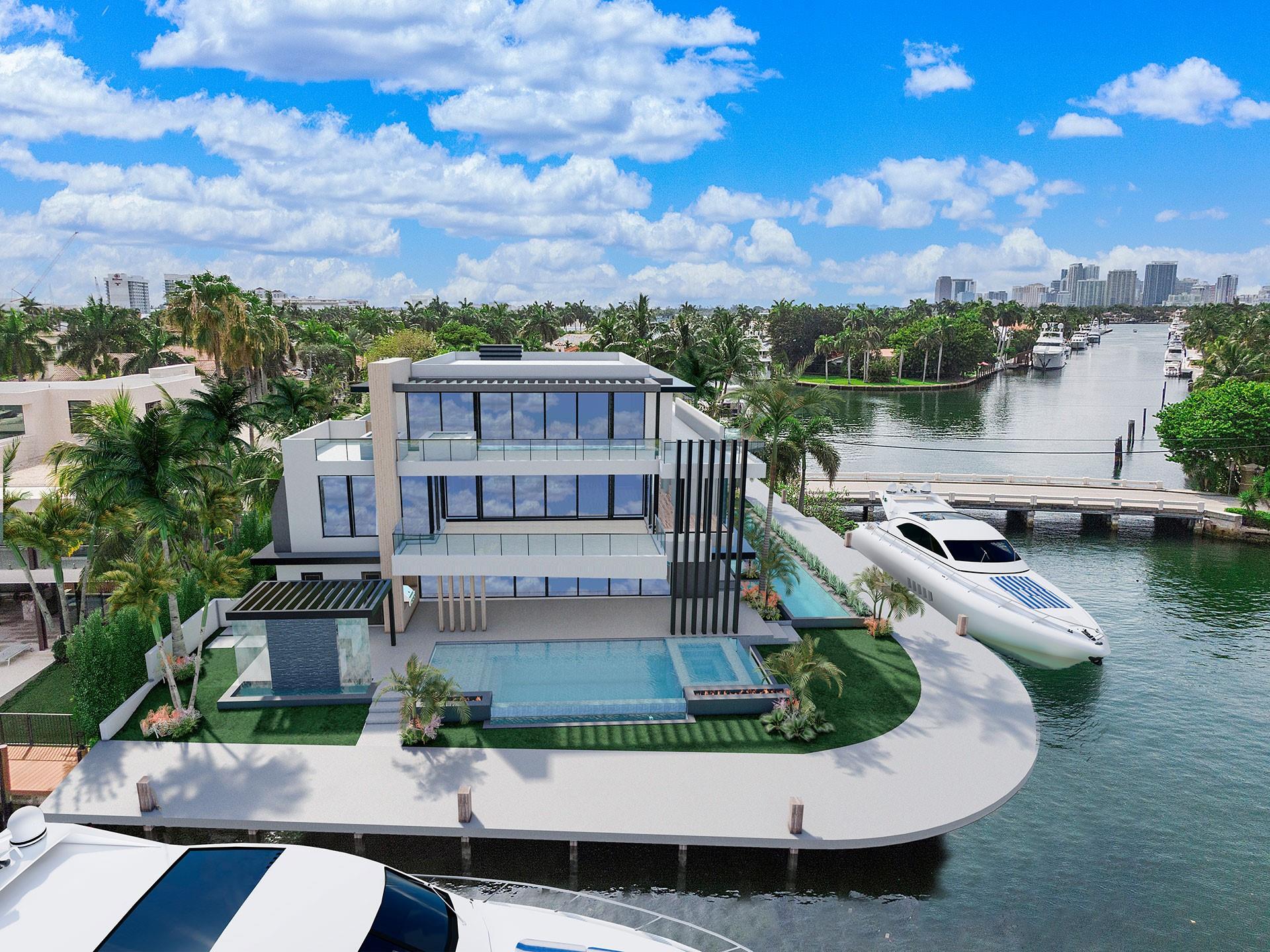 Welcome to Ft Lauderdale's Most Premier Luxury Modern Compound!  Positioned on an Amazing One of a Kind Point Lot within The Most Prestigious Gated and Secured Community of Harbor Beach!  This Rare Trophy East Point offers 250+/- of deep water dockage for large or multiple yachts and Delivers Sensational Lake Sylvan and Picturesque Downtown City Views! Let your Imagination Run Wild over 3 Floors of the Finest Italian Finishes, Home Wellness Center/Gym, Office, 7 Bedrooms, Roof Top Lounge, equipped w/Bar, Media Room, Game Room, and Expansive Wrap Around Roof Top Deck. Outside Escape to your Wellness Resort in Complete Privacy, Multiple Pools, Hot/Cold Plunge, Sauna/Steam Showers, Exquisite Summer Kitchen w/Bar and Dining, Waterfalls, Fire Features! Coming May 2025! Seize the Future Today!