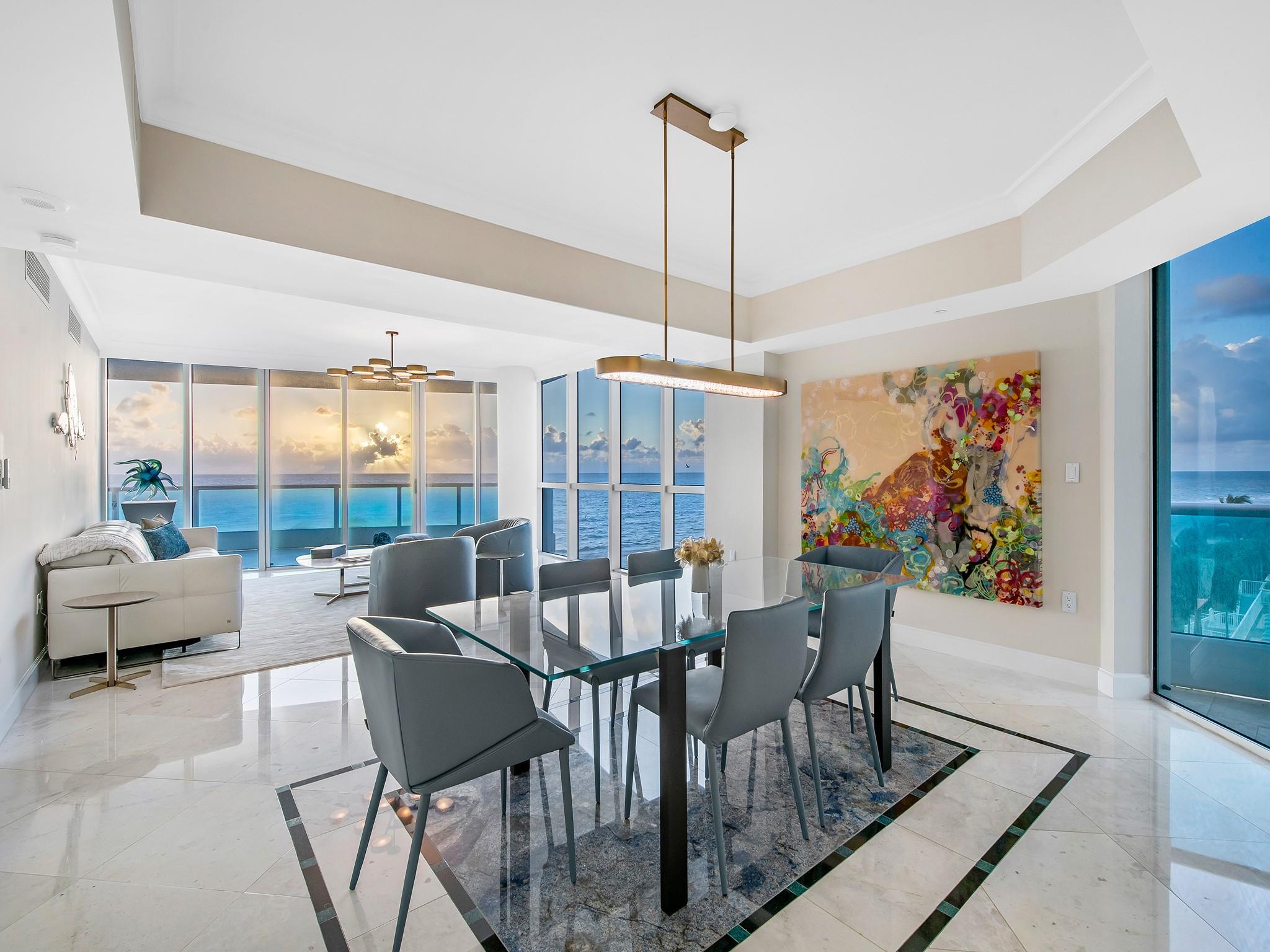 Experience the ultimate beach lifestyle in this stunning SE corner unit boasting over 3,000± SF of elegant living space. With direct ocean views and a spacious 433± SF terrace, you’re just minutes from the sand!
Private elevator entry with floor-to-ceiling impact windows. Chef’s kitchen with marble countertops & stainless-steel appliances. Media room with its own terrace. Expansive Primary Suite with his/her baths, a walk-in closet & direct ocean views. Full-size laundry room & 1 assigned parking spot plus 35+ guest spaces. Amenities: 24-hour security & concierge, State-of-the-art gym, Billiard room & Club room, Locker rooms with wet/dry sauna, Tennis Court & Pool with ocean views. Enjoy convenient access to fantastic shops and restaurants! Don’t miss out on this turnkey gem!