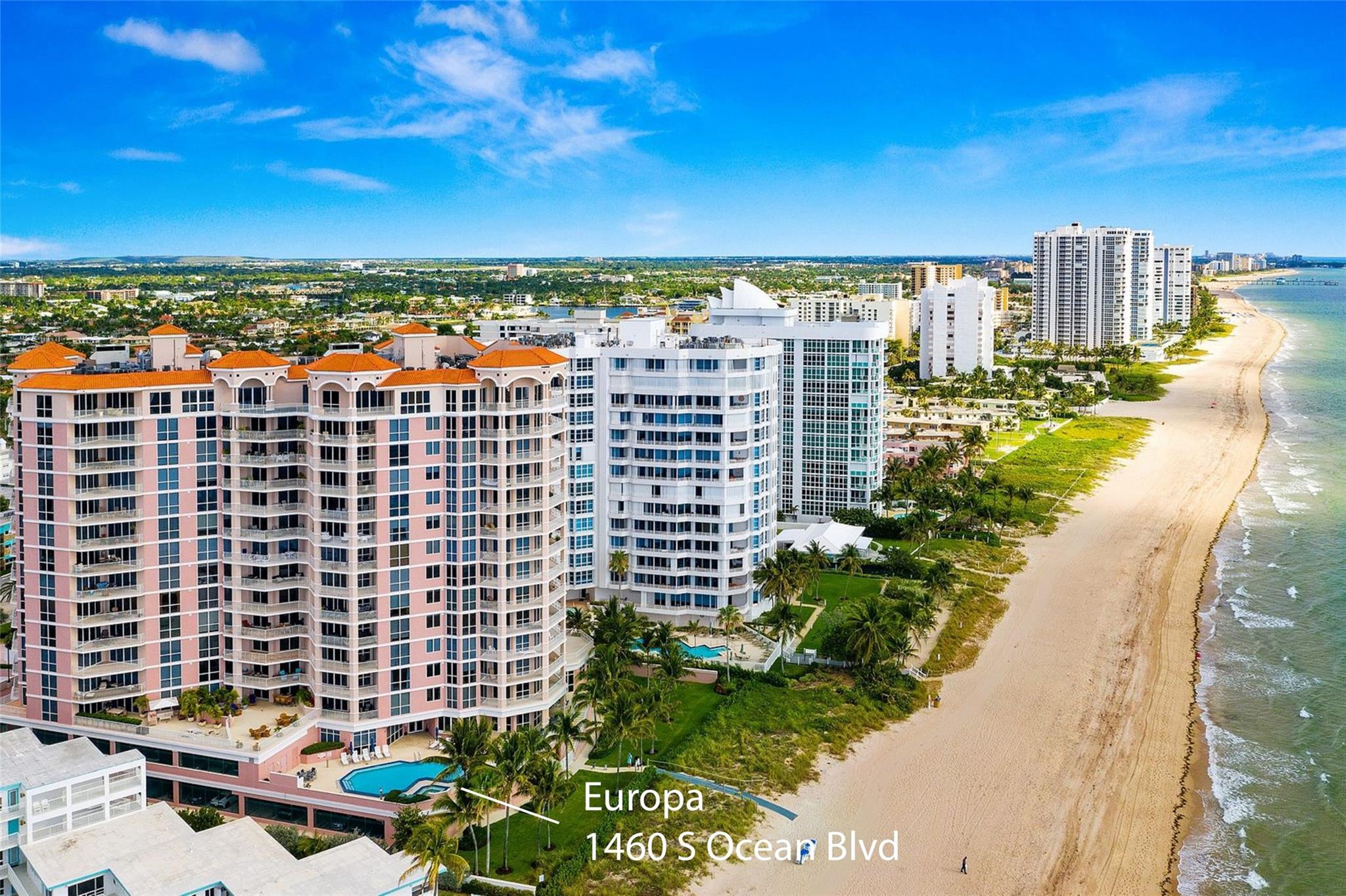 High Floor South-East Corner Direct Oceanfront Residence | 3720± Sq Ft Living Space | Living Areas: 24" Crema Marfil Floors & 9-Ft Floor to Ceiling Impact Glass | Master Suite: Direct Ocean View & Marble Floors & Spa Tub | Kitchen & Family Room: Marble Floors & Custom Wood Cabinets | Full-Size Laundry Room | Semi-Private Elevator Direct to Your Front Door with Foyer | Wrap Around Outdoor Terraces | Europa is a Boutique 16-Floor & 50-Unit Building with 4-Units Per Floor | 2-Car Assigned Garage Parking Near the Lobby | 24-Hour Guard Desk | Lease 1-Time Per Year with 3-Month Minimum | 2 Pets Allowed with 50 Lb Total | Updated Gym & Fitness Room | Rec Room has Cooking Facility for Parties | Yard Area for Dogs | Several Blocks to Sea Ranch Shopping Center & Publix | Reserves are Current