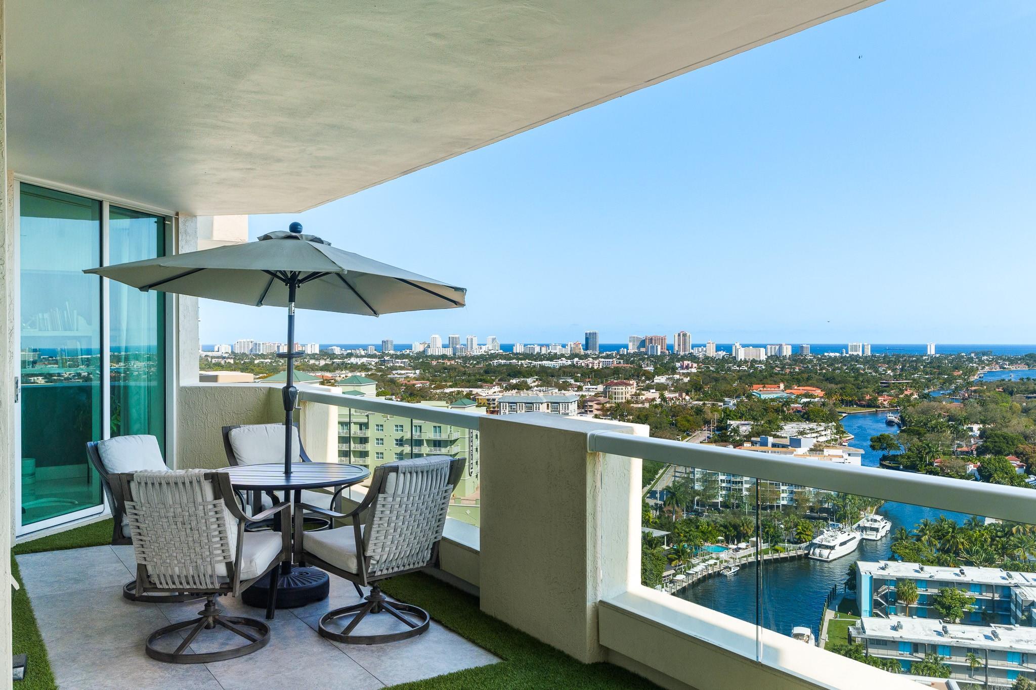 What spectacular panoramic views of the ocean, Intracoastal, and city from the large covered balcony of this 2 bed/2 bath condo in the south tower of the prestigious Las Olas Grand. What a treat to take in the views that can be seen from the living room and two bedrooms (one currently used as an office). Bright and white, this condo is the epitome of modernity - with the exception of the primary bath, the entire condo has been renovated in the past year. HVAC 2024. This building is like staying at a five star resort with amenities to match including: valet parking, a concierge, health club, heated pool, spa, private residence club and 24 hour security. Near the restaurants, bars and shopping on Las Olas Blvd. This is a stunning condo that defines the word 'luxury.' Come and see it.