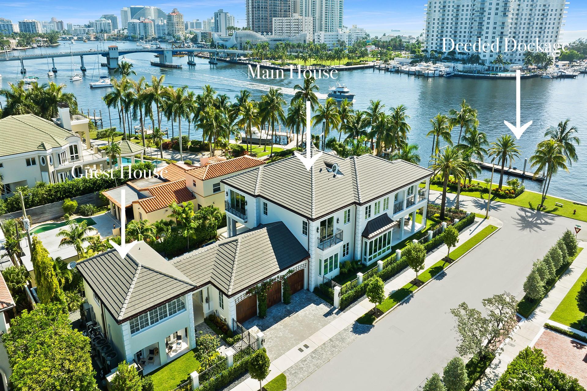 2022 Intracoastal Custom New Construction w/deeded dockage for multiple boats & semi-attached versatile guest house offering endless possibilities to cater to your lifestyle. Experience the ultimate in waterfront luxury that showcases spectacular spanning ever-changing intracoastal views, ensuring no view is ever the same!Adorned for its beauty this contemporary-coastal inspired residence is designed w/luxurious influences & superior craftsmanship, seamlessly customizing indoor/outdoor space w/functionality & pure elegance! Features include; loft, temp controlled wine room, bonus rm, chef&butlers kitchen, elevator, 3 car garage w/rm for lifts, private pool w/summer kitchen. Idlewyld offers its residents; security patrol, video surveillance, no wake zone, direct ocean access,& walkability.