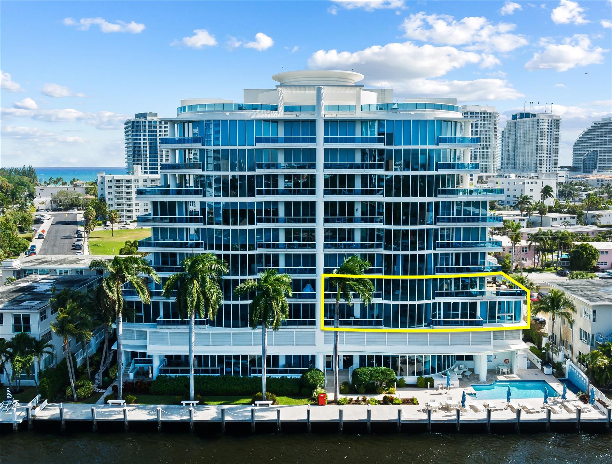 Rare to find, this TWO-STORY condo was designed to give the highest precedence to Waterfront living. With DIRECT INTRACOASTAL views and over 5600 sf of Indoor/Outdoor living space, it feels like a home on the water. The MAIN LEVEL encompasses a Living Room, Dining room, Den which can be a fourth bedroom or office, a large Kitchen, and the Primary Suite. The SECOND FLOOR accessed by a glass-walled spiral Staircase features a spacious Family Room and two Bedrooms both ensuite. Captivating sunsets and an endless parade of boats can be enjoyed from any of four balconies, including a wraparound terrace great for entertaining. THREE PARKING SPACES, two with direct access into the unit. La Rive is a sophisticated boutique building with a full-time Doorman, pool, fitness center, & clubroom.