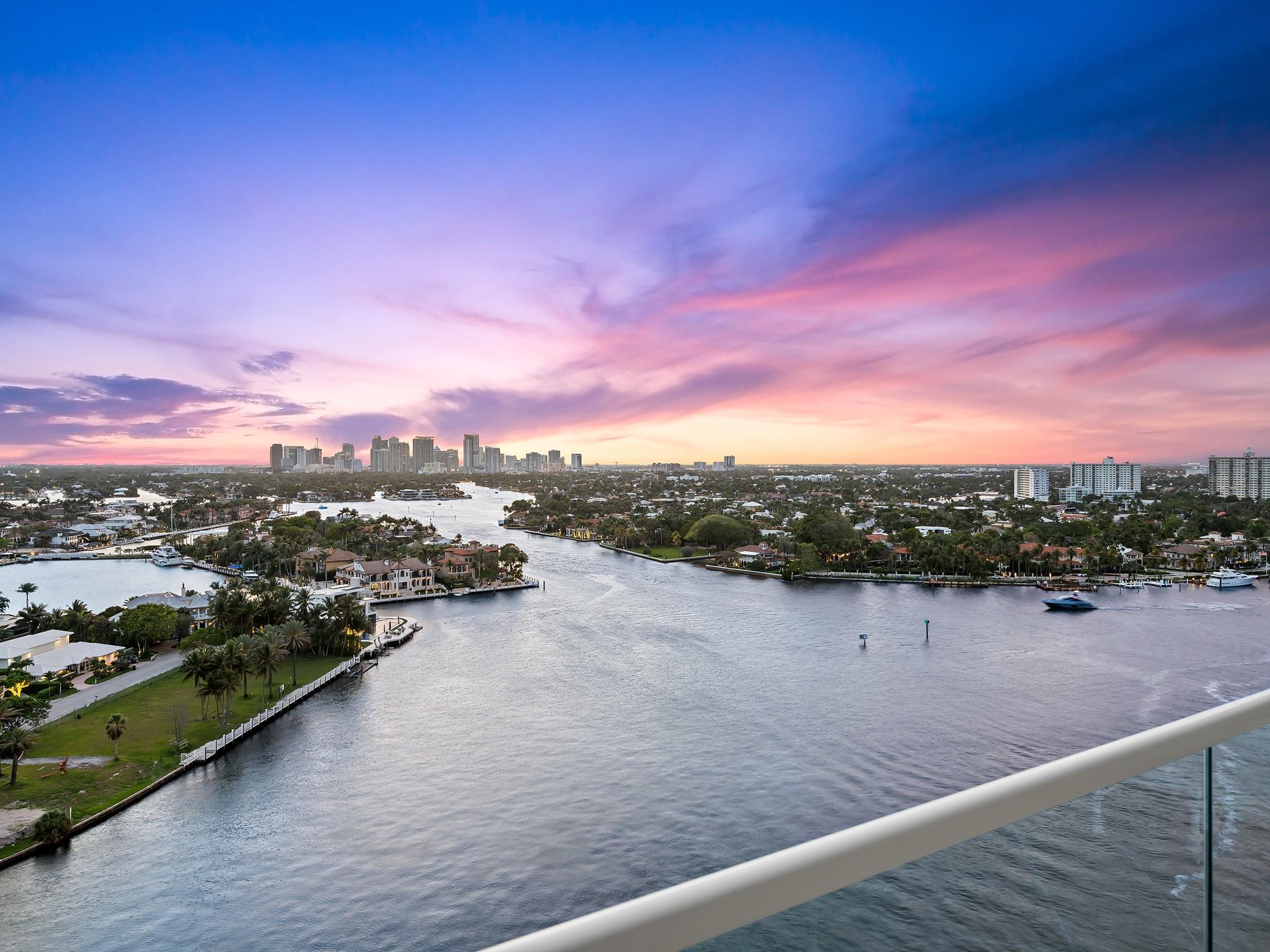 Savor the most incredible views from this direct Intracoastal Penthouse waterfront condo- exclusive Harborage Place! Spectacular views of the Intracoastal, Downtown Fort Lauderdale Skyline & Ocean are found in this 3 bedroom / 3 full / 1 half bath condo. Enjoy glorious sunset views from your spacious balconies! A double door foyer entry leads to over 3400 SF of living space with 12.5' ceilings, formal dining, grand living room with marble floors throughout main living areas & hardwood floors in Primary bedroom. The building has gone under extensive renovation w/new glass railings on all balconies & concrete restoration. Unit offers 2 parking spaces and a substantial storage room. Impact windows & doors. Semi-Private elevator /3 units per floor. Fitness center, heated pool, & 24/7 doorman