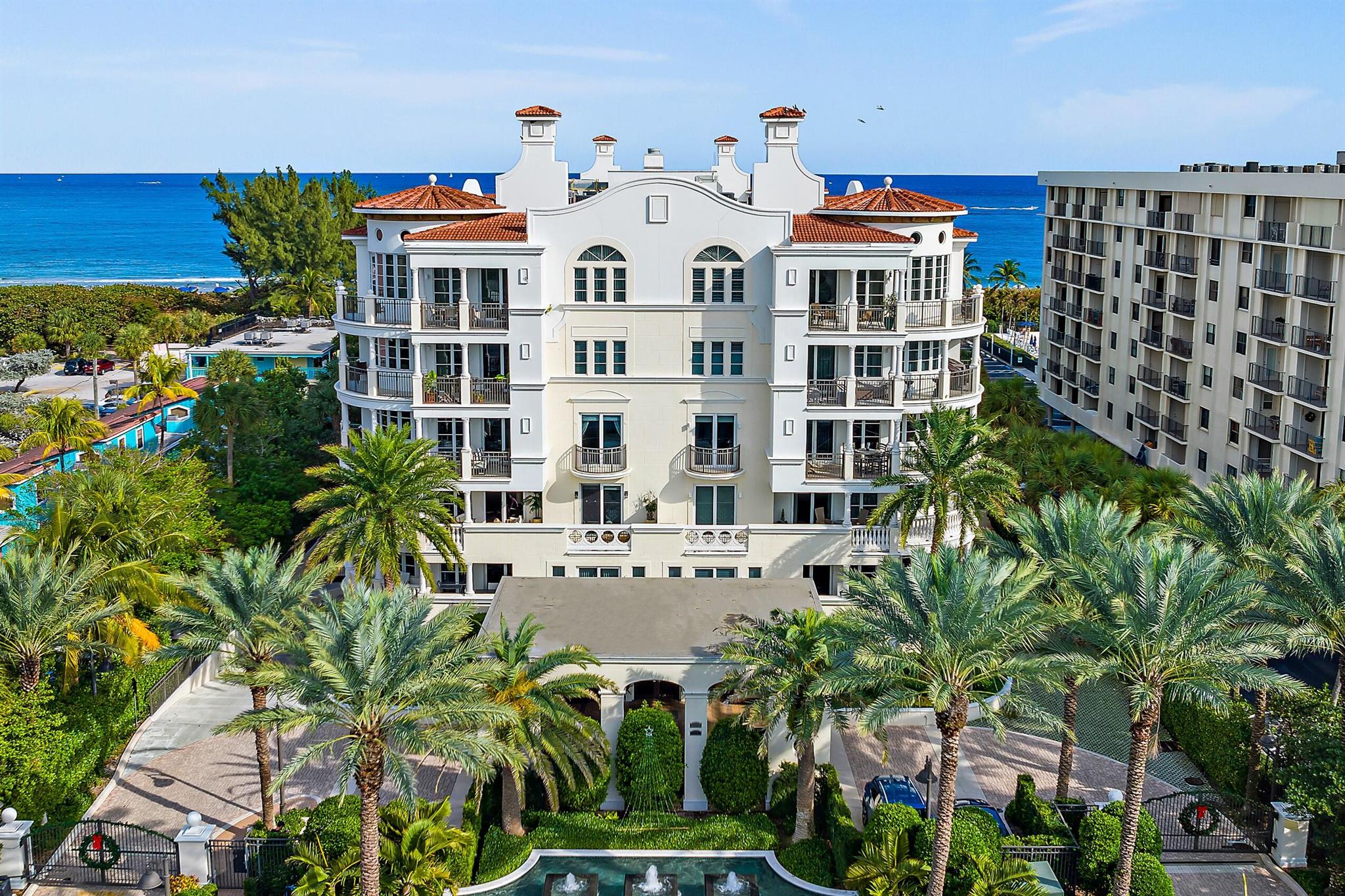 This is the finest oceanfront condominium in Palm Beach Shores' premier building - Dolce Vita.  Rarely available 3/3.5 SE corner w/3,295sf of living space and 771sf of covered balconies. Breathtaking ocean views. No detail has been overlooked. 502 has been the recipient of constant high-end renovations, including: Kitchen remodel in 2022 w/Sub-Zero, Wolf & Cove appliances, primary suite/bathroom remodel in 2021, custom living and dining room built-ins, large format porcelain flooring, powder room & secondary bathroom upgrades.  A/C units replaced 2019, electronic shades, Control4, water filtration, fireplace, phantom shades & more. Resort-style amenities, 2 garage spaces. Only 7 mi to Palm Beach, 13 mi to PBIA & 7 mi to Gardens Mall. See Supplement for more information.