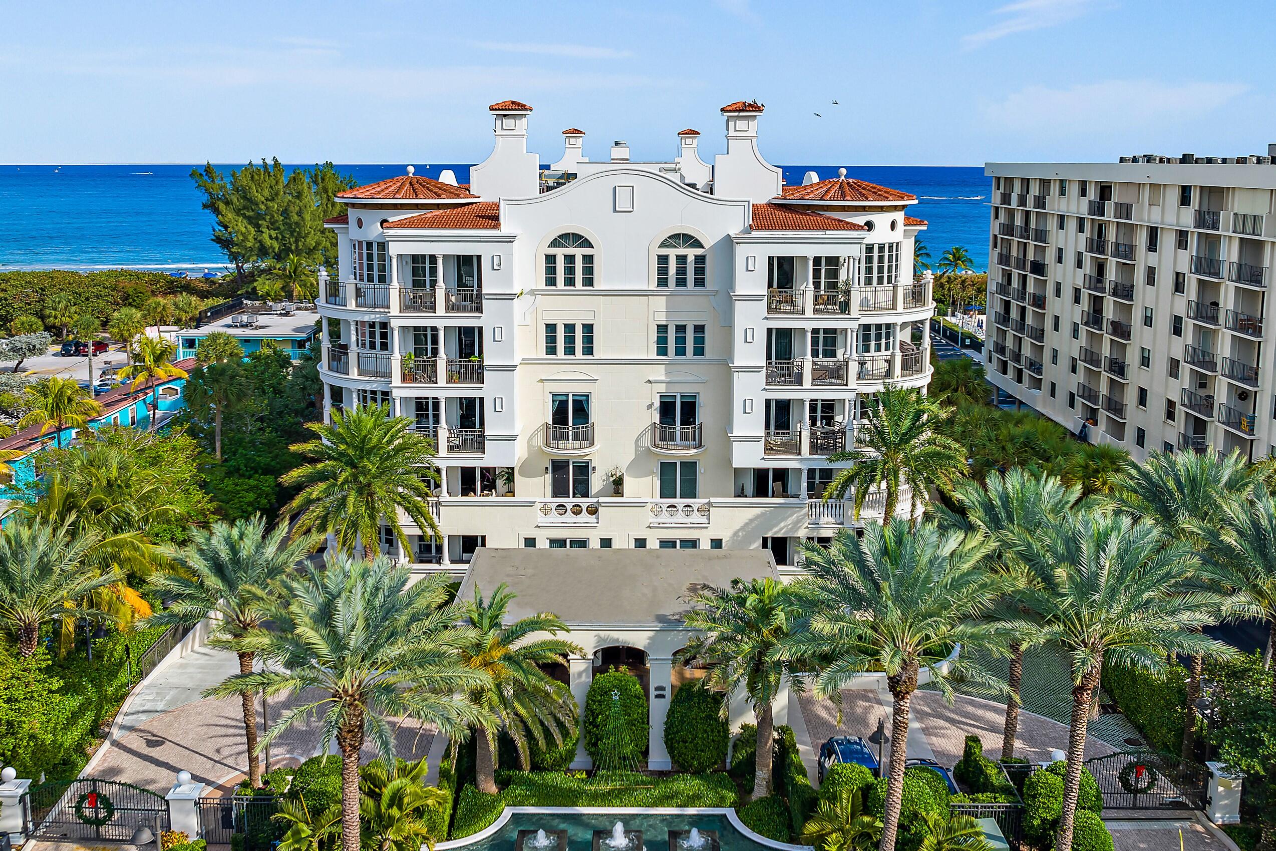 This is the finest oceanfront condominium in Palm Beach Shores' premier building - Dolce Vita.  Rarely available 3/3.5 SE corner w/3,295sf of living space and 771sf of covered balconies. Breathtaking ocean views. No detail has been overlooked. 502 has been the recipient of constant high-end renovations, including: Kitchen remodel in 2022 w/Sub-Zero, Wolf & Cove appliances, primary suite/bathroom remodel in 2021, custom living and dining room built-ins, large format porcelain flooring, powder room & secondary bathroom upgrades.  A/C units replaced 2019, electronic shades, Control4, water filtration, fireplace, phantom shades & more. Resort-style amenities, 2 garage spaces. Only 7 mi to Palm Beach, 13 mi to PBIA & 7 mi to Gardens Mall. See Supplement for more information. Partial list of upgrades/updates

Foyer:
Reclaimed barn doors 
Faux finish on walls
Venetian plaster in powder room
New LG Tower washer and dryer (under warranty)
Maintenance free water filtration system
Stainless HWH (2022)
Kitchen remodel 2022:
Quartz slab counter top
Stainless sink and upgraded hardware
48' Sub-Zero refrigerator (under warranty)
Wolf induction cooktop (under warranty)
Cove dishwasher (under warranty)
Pot filler
New microwave and wine cooler
Primary bathroom remodel 2021:
Kohler smart bidet-toilet 
8' x 4' porcelain slabs in shower enclosure
Updated sinks and hardware
Bedrooms 2 &amp; 3 bathrooms remodeled 2022
Living room: Custom wall unit
Dining room: Custom built-in w/Zebrano wood and underlit Onyx, silver leaf finish on wall
Primary sitting area:
Electric fireplace
Additional Features:
Control 4 system
Electronic shades
Both A/C Zones replaced 2019 (marine coating on rooftop condensers. Under warranty)
Phantom screens 
Large format porcelain tile throughout and on balconies.

List of furniture/furnishings included in sale:

Bedroom 3: bed with headboard and custom spread, 2 marble top nightstands, dresser
Bedroom 2/Study: desk, leather chair, 2 file cabinets
Powder room: marble trash can
Hallway: Large sofa table
Dining room: inlaid dining table and 8 chairs
Living room: curved sofa, swivel chair, coffee table, curved desk, TV
Kitchen: glass dinette table
Balconies: 3 privacy fences, lounge chair

Dolcevita:

+/- 2.7 acres of landscaped grounds
150' of deep sandy beach (with chair and towel service)
Amazing South Beach style pool area with 6 cabanas, fire pit, grilling station, hammocks and putting green.
Pet friendly building - 2 pets up to 70lbs each (w/restrictions)
Rentals - 4x/year 90-day minimum, no waiting period
2 EV charging stations
Gated entrance with manned lobby 7 days/week from 7am to 11pm. 24hr video monitoring