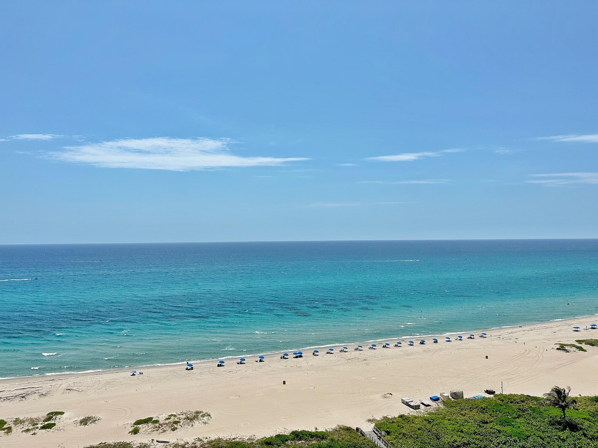 Water views as far as the eye can see! Spend season 2025 in this calm coastal oasis with unobstructed ocean views from every room. Floor to ceiling slider windows bring in the light and allow access to the balcony from living room and both bedrooms. Tile floors throughout. Washer/Dryer inside unit. The Tiara condo is an elegant retreat, a resort lifestyle with every amenity: valet service, 24/7 concierge & staffed gate. A 1BR suite for your guests. Heated pool, separate jacuzzi, tennis, men's & women's fitness centers w/ steam & sauna, billiard room, library, card room. Beachside restaurant - eat-in or delivery. 43rd floor Marquis lounge w/ 360 degree view. 15 mins to 1st class shopping, dining & entertainment. 25 minutes to PBI airport.