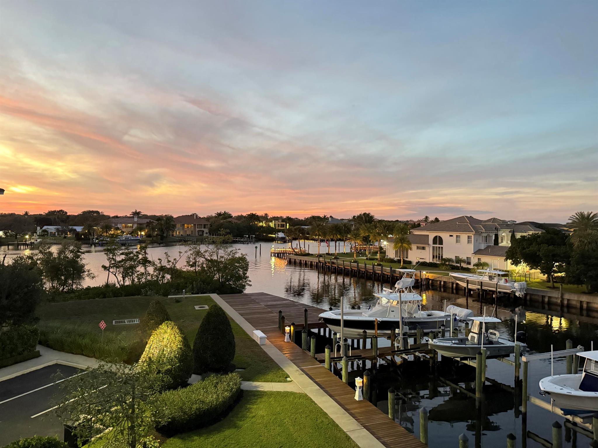 DIRECT MAGICAL EXPANSIVE INTRACOASTAL WATERVIEWS the moment you enter this PENTHOUSE residence. DEEDED 65 FT BOAT SLIP IN SAFE HARBOR WITH LIFT. No fixed bridges. Move in ready. Bring your toothbrush! Quick access to Jupiter Inlet and Ocean. Low HOA. Coastal contemporary w/every imaginable upgrade. Private elevator opens to 3BD/2BA open concept floor plan loaded w/natural light. Large 2 car garage w/loads of storage.  Chefs kitchen w/center island. Marble floors. Motorized phantom screens compliment 45 ft wrap around balcony. Hurricane impact floor to ceiling sliders/windows let the outside in.  Frenchmans Harbor is a 24/7 manned gated waterfront enclave of 78 residences and 30 carriage homes. Resort style pool/spa. Walking distance to pristine beaches, casual and fine dining, shopping,