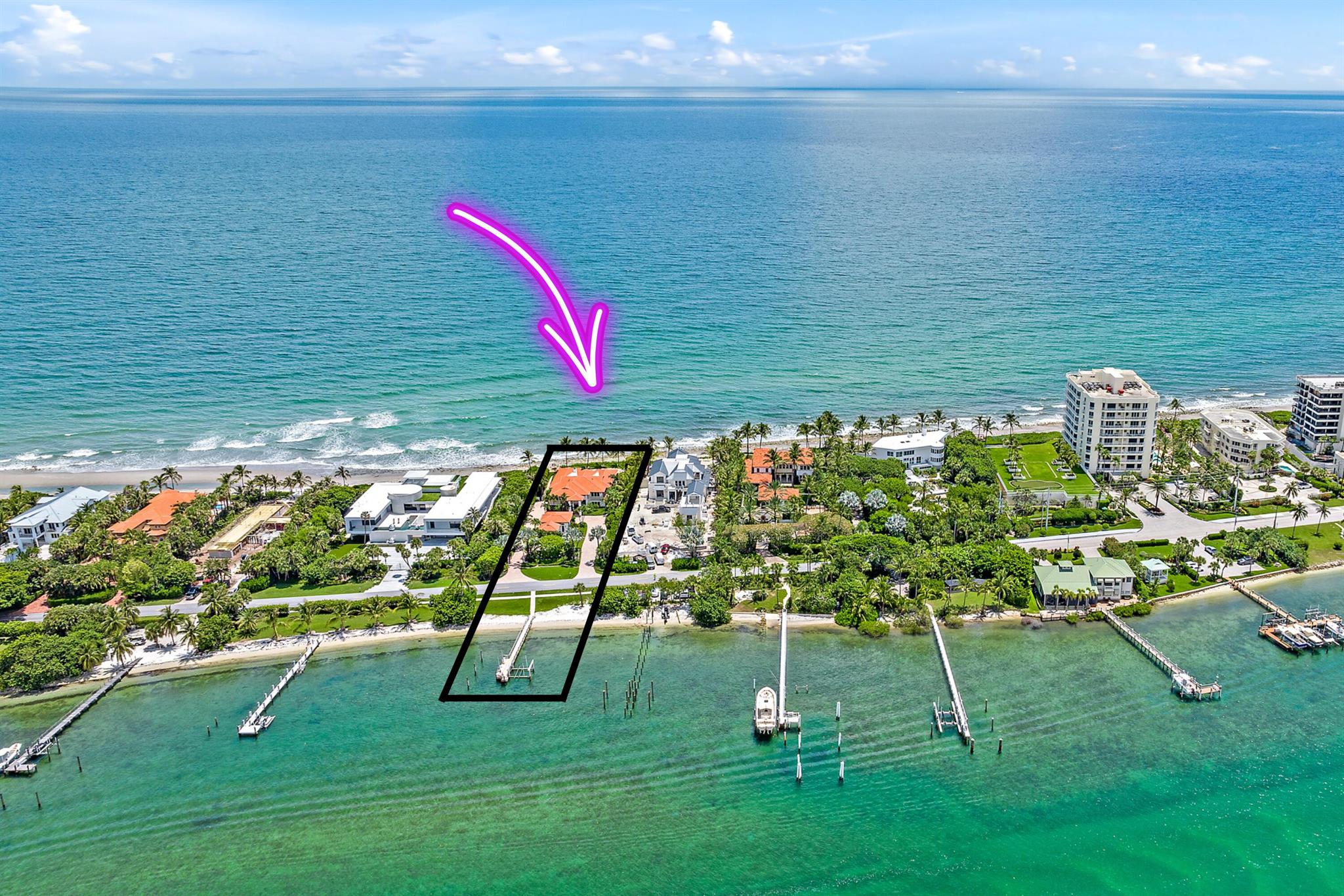 RARE and EXCEPTIONAL blend of beachfront elegance, coupled with the highly sought after Jupiter Island vibe that you've been searching for. 613 S Beach represents the best of both worlds, sitting directly on the sand on the exclusive Jupiter Island beachfront, while maintaining a casual tone with its deeded Intracoastal Waterway water frontage, boat dock, and lift. This luxurious retreat has been fully furnished and is fully equipped to make your South Florida stay effortless. Featuring an open, airy floor plan with five large bedrooms in the main home, each with a generous walk-in closet and large ensuite bathroom, plus an office or den in the main house, AND a detached large one-bedroom guest house! [click for more]