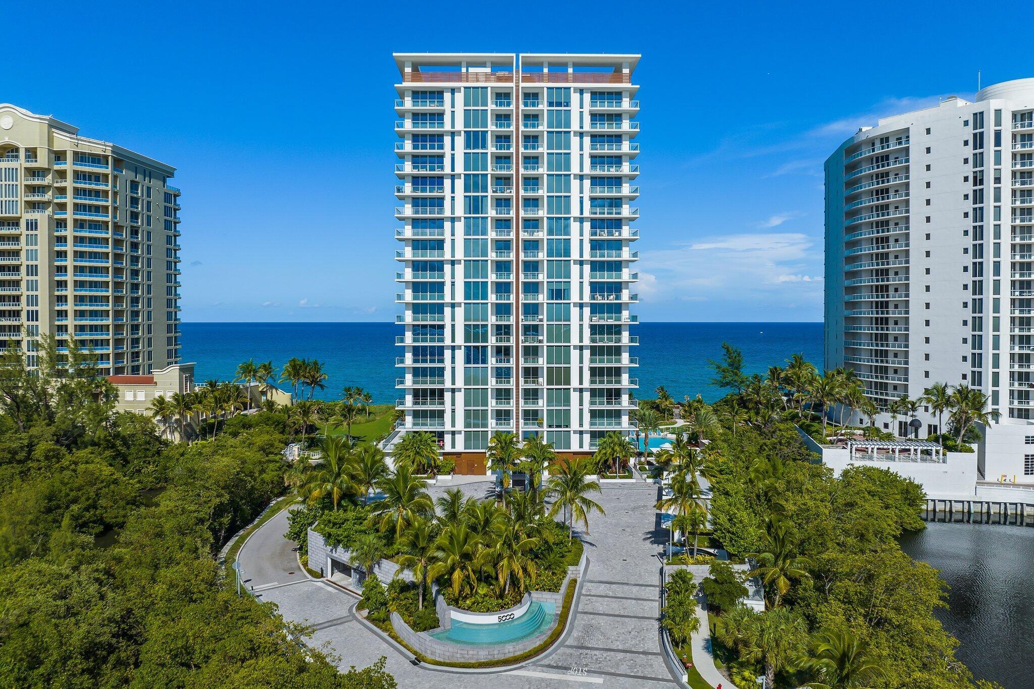 Experience the finest in Ocean to Intracoastal living in 5000 N. Ocean Drive, the newest building on Singer Island.  Located directly on the sand, this boutique luxury building has only 48 units, and this particular suite enjoys preferred southern exposures which offer a ''light and bright'' atmosphere all year round.  Your family will enjoy two large entertainment areas - one directly on the ocean near the kitchen and dining area in the ''Great Room'', and the other space, the ''Family Room'' facing the wide water of the Intracoastal Waterway.  Enjoy morning coffee with the sunrise, and evening cocktails with the sunset - all in the same property.  Best of all, 5000 N. Ocean boasts the most luxurious amenities imaginable:  24/7 manned security at the street; concierge lobby services; under building parking with two spaces for this suite; state-of-the-art fitness center; community lounge with bar; pool with patio and BBQ area; walking paths and gazebo with two sets of stairs to the beach, and more.