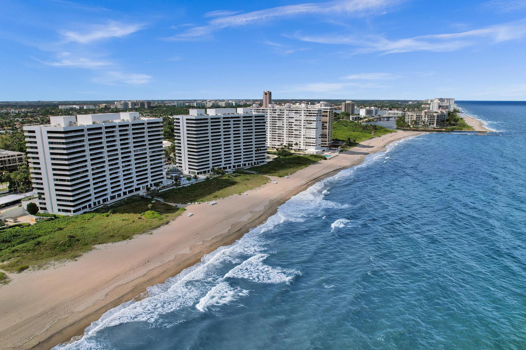 Finally an oceanfront condo that lives up to expectations.  A premier unit in a premier full service concierge building.  This spacious 3/3.5 boasts over 3000 sq. ft. of one level living. Southeast exposure w/sweeping views of Deerfield Pier & Boca Inlet & endless views of the blue Atlantic.  As you exit the elevator to your private ''lobby'' servicing just 2 units & walk through the double door entry your eyes are immediately drawn to the breathtaking ocean views.  Inside is an open floorplan with generously sized main living areas & bedrooms with updated baths. East/west ''flow through'' captures sunrises & sunsets & shows light & bright. Updates include Electronic window treatments ''pocketed'' in decorative soffits w/additional LED recessed lighting. Contemporary TV wall & open kitche RECENTLY UPDATED BUILDING FEATURES GREAT OUT DOOR LOUNGING SPACES A FABULOUS POOL AND PRIVATE BEACH -- A RESORT-STYLE "BEACH CLUB" ALLOWS YOU TO LIVE THE "SALT LIFE".  A FULL-TIME CONCIERGE IS AT THE READY TO ASSIST WITH YOUR PERSONAL NEEDS, 24/7 SECURITY, DOORMAN, AND VALET PARKING.  ONE OF THE ONLY OCEANFRONT BUILDINGS WITH IT'S OWN HIGHLY RATED SIT DOWN RESTAURANT SERVING DAILY OR ORDER DINNER TO YOUR DOOR.  FITNESS CENTER, MENS AND LADIES SPA, CLUB ROOM COMPLETES THIS MASTERPIECE