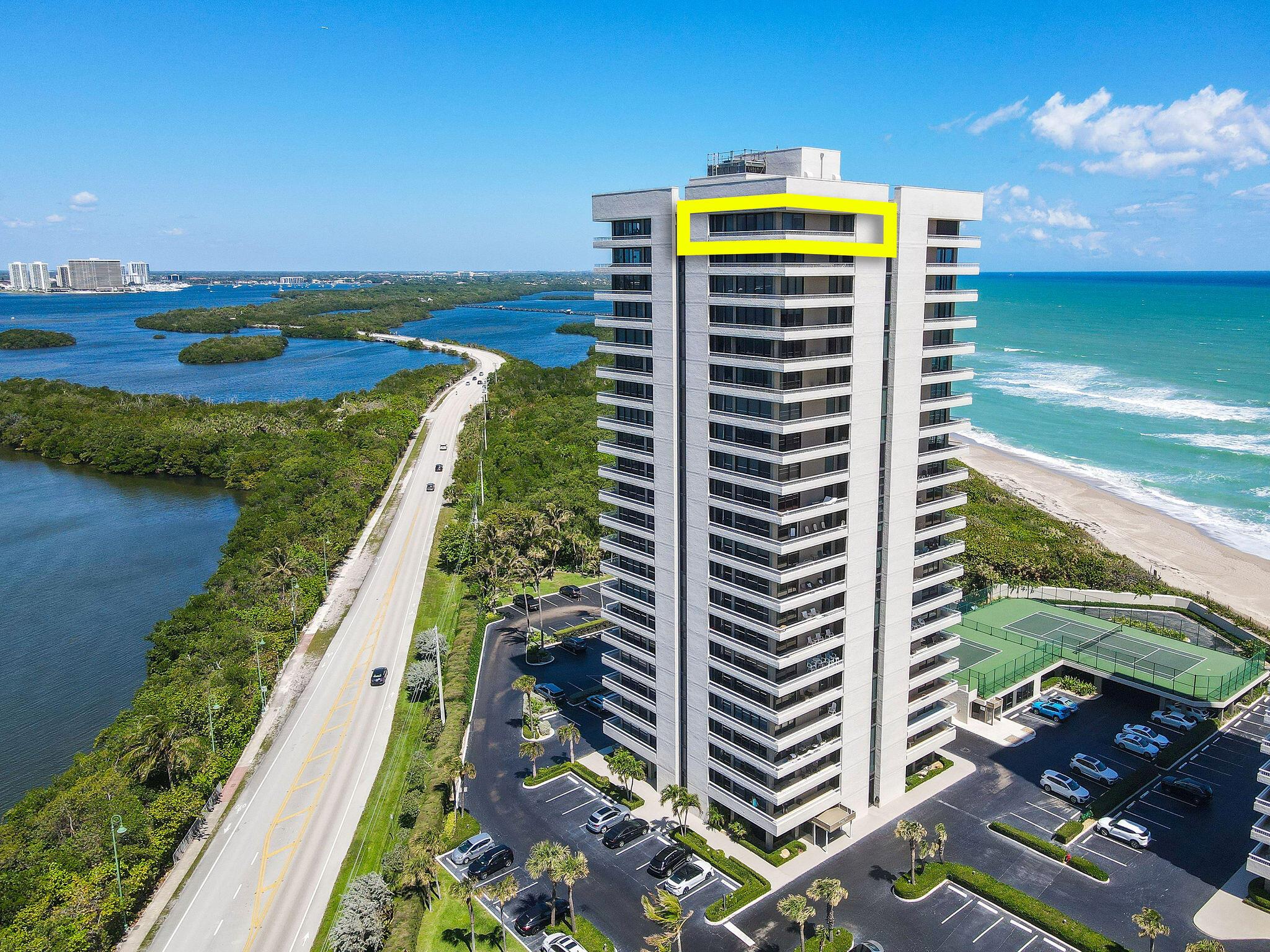 Experience luxury beachfront living at its finest in this completely remodeled penthouse unit in Water Glades Condominiums. Boasting panoramic views of both the Atlantic Ocean and the Intracoastal Waterway, this 2-bedroom, 2-bathroom penthouse has been meticulously upgraded to offer coastal elegance. Step inside to discover an open kitchen with granite countertops and top-of-the-line Kitchenaid appliances, a newer A/C Unit (2019), and an updated electric panel in 2024. Relax and unwind on the expansive 47-foot wrap-around balcony, offering unparalleled vistas of the ocean and the Intracoastal. With only 4 units per floor, privacy and tranquility are guaranteed. Water Glades Condominiums offer a wealth of resort-style amenities, including two heated pools, four tennis courts, and a state-of-the-art fitness center. The newly constructed million-dollar clubhouse provides the perfect setting for social gatherings and relaxation. Recent building upgrades include a new roof (03/2024), New Elevators (6/2023),New Hallways (3/2022), New Lobby (2019), New Comcast rewire (2018), New Sea Wall (2018), and a new $3 Million renovation of the Oceanfront Club House.

Located on the northernmost tip of Singer Island, this exclusive property offers unparalleled space and serenity. Enjoy direct access to over 1200 feet of private beach, where you can indulge in endless days of sun, sand, and surf.

With its prime location just 15 minutes from the airport, Water Glades provides convenient access to all that Singer Island has to offer. Whether you're seeking adventure or relaxation, this oceanfront oasis offers the perfect blend of luxury and tranquility. Live the dream at Water Glades and experience the ultimate beachfront lifestyle.