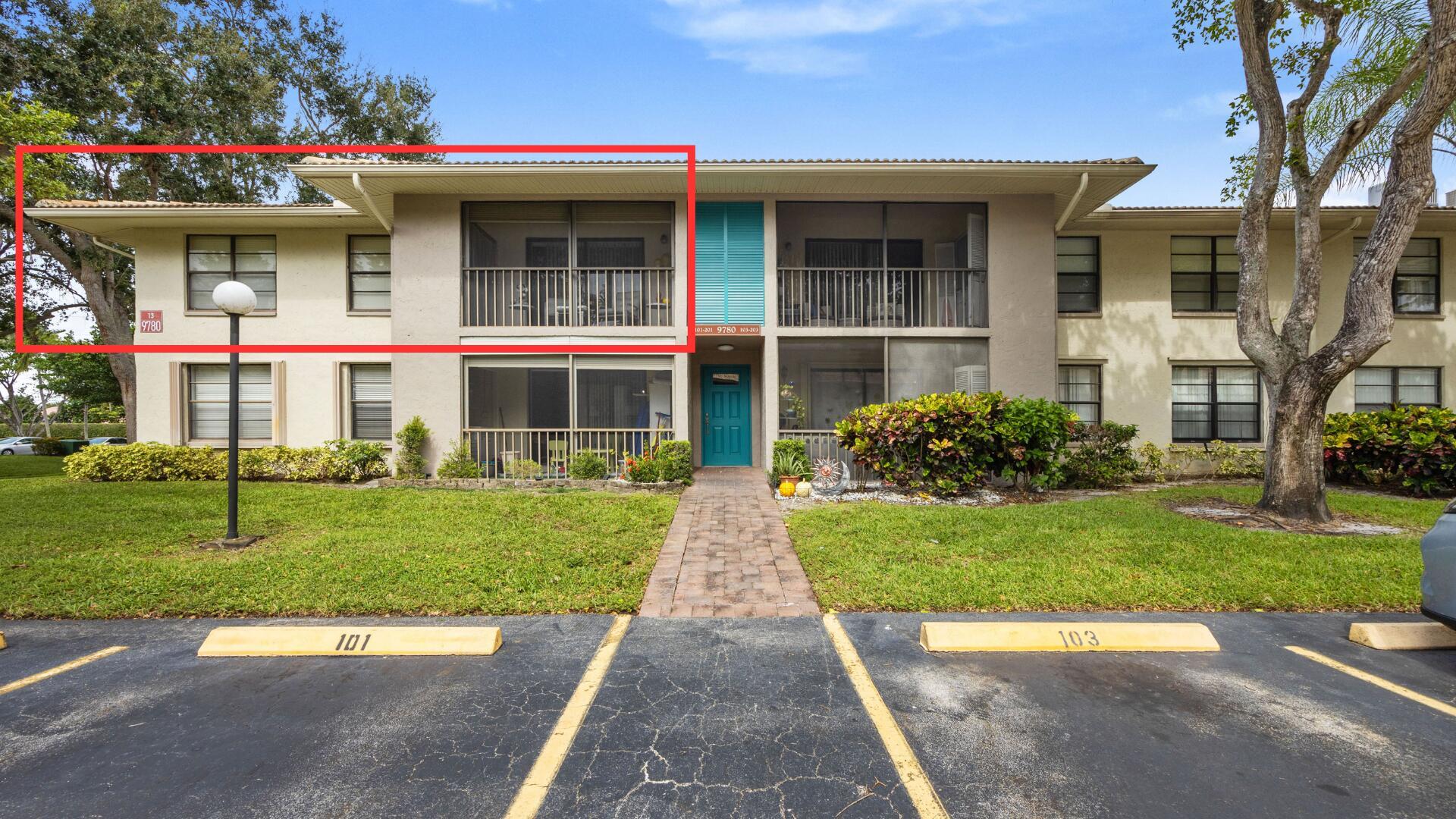 2 bedroom/2 bath/2nd floor end-unit located in the back of the community for a quiet, private respite.  Walking distance to clubhouse/fitness/pool.  Tile flooring in dining, kitchen & hall with carpeting in living room & bedrooms.  End unit offers additional windows in primary bedroom & bath.  Community is located within walking distance to Boynton Trail Centre offering shops, restaurants & grocery store!