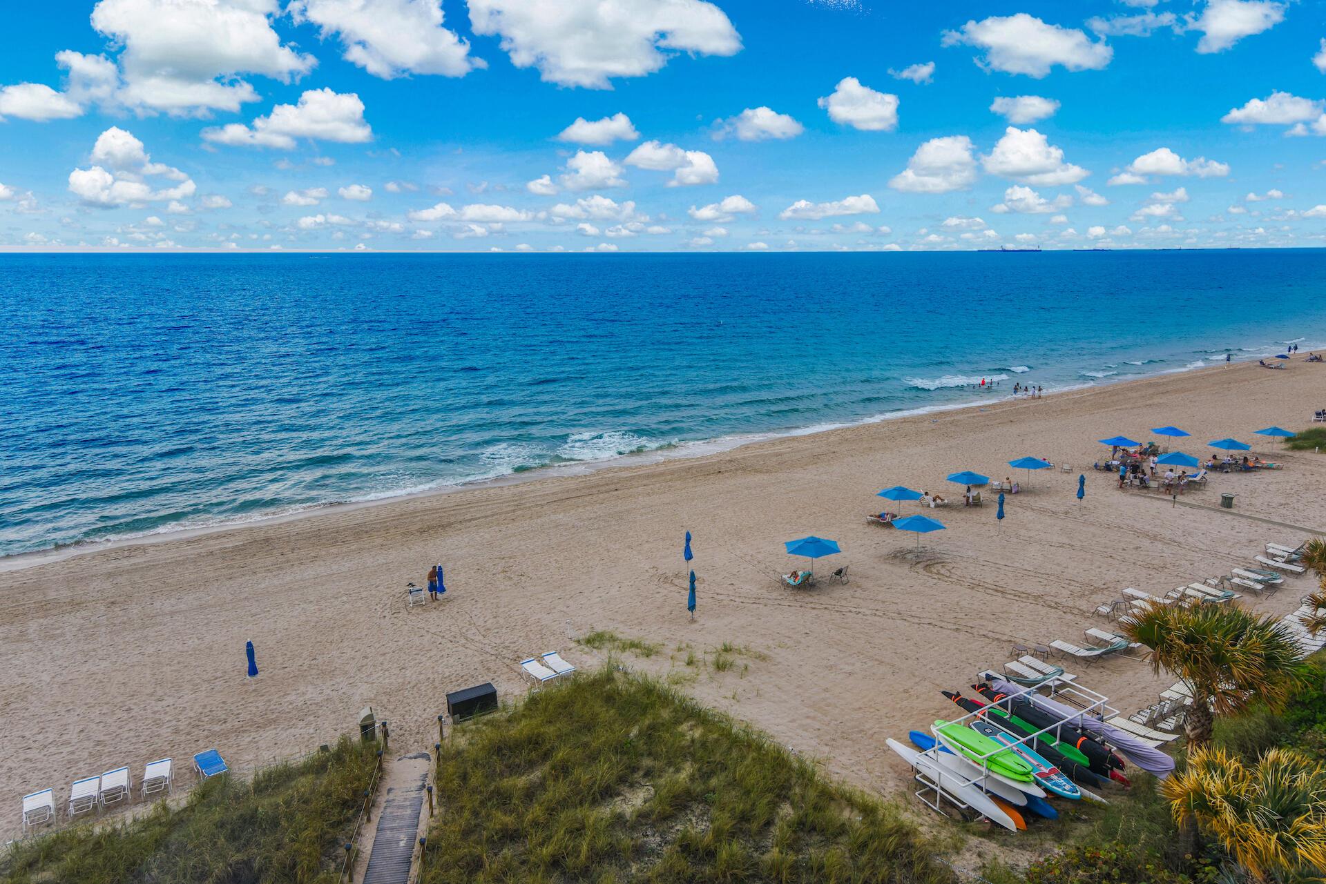 Incredible Panoramic Ocean Views & Shoreline! Updated Corner Residence w/ Large Hurricane Windows & Sliders that Maximize the Glistening Picturesque Views of the Azure Waters! Features include an Updated Kitchen with/ an Abundance of Storage, Stainless Appliances & Granite. Marble ''Look'' Tile Thru-out! Updated Bathrooms w/ Jacuzzi/Shower in Primary. Oversized Balcony w/Sliders. The Guest Bedroom has Murphy Bed & Pocket Doors for Privacy. 40-50 MILESTONE & RESTORATION COMPLETE! An array of Amenities includes Concierge/Security, On-Site Manager, Recreation Room, Exercise Room, Heated Pool, & Barbecue Area. Boardwalk Access to your Private Beach with/ Chairs, Chaise Lounges, Tables, & Umbrellas. Tranquility at its BEST! Sought-After Location! Stroll Away to Dining, Shops & Venues.