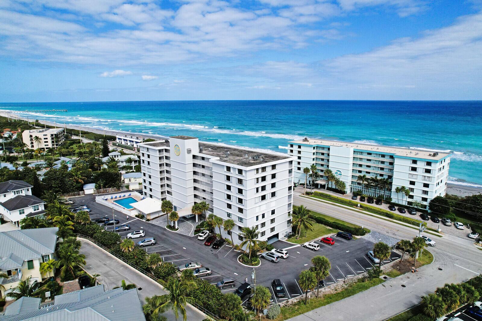 Welcome to your dream coastal retreat! This spacious and beautifully updated 3-bedroom, 2-bathroom condo is just steps from the beach and boasts breathtaking ocean views. Completely remodeled in 2019, this home features a luxurious master suite with ensuite bath and a generous walk-in closet.The open kitchen is perfect for entertaining, equipped with stainless steel appliances, elegant granite countertops, and a stylish dry bar with ample storage. Almost every room offers picturesque ocean views, filling the space with natural light and coastal charm.Additional highlights include impact windows and sliders, ensuring both safety and serenity, along with wood-look tile floors throughout for easy maintenance. Enjoy the fresh ocean breeze from your screened-in balcony- perfect for relaxing or hosting friends.
This condo also comes with a premium garage space and two storage units, providing plenty of room for your beach gear. Located in the vibrant Juno Beach area, you'll appreciate the walkability to delightful restaurants, shops, the pier, and Pelican Lake.
Don't miss the chance to experience this fantastic property in charming Juno Beach! Schedule your showing today!