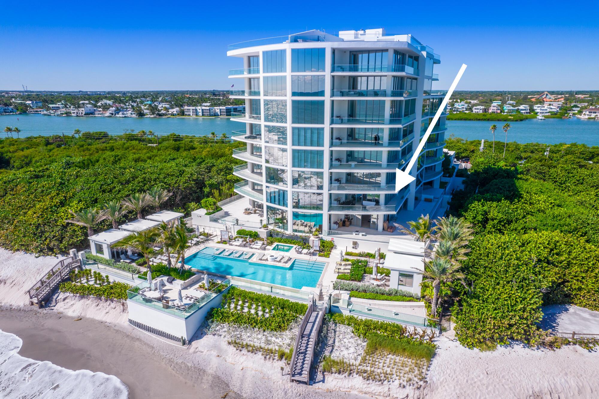 Exceptional opportunity to own this luxurious designer residence at the prestigious SeaGlass Condominium on Jupiter Island offering sweeping, uninterrupted ocean views. Completed in 2022 as the first new condominium development on Jupiter Island in over 20 years, SeaGlass offers just 21 exclusive residences, promising unparalleled luxury, remarkable vistas, and exceptional privacy. Set amidst the pristine beauty of the ocean, Intracoastal Waterway, and lush protected landscapes, Residence 302 is a masterpiece of modern design. Entering through your private foyer, you are welcomed by an expansive open floor plan with lavish marble flooring and floor-to-ceiling glass, providing panoramic views from the ocean to the Intracoastal. SEE MORE REMARKS...